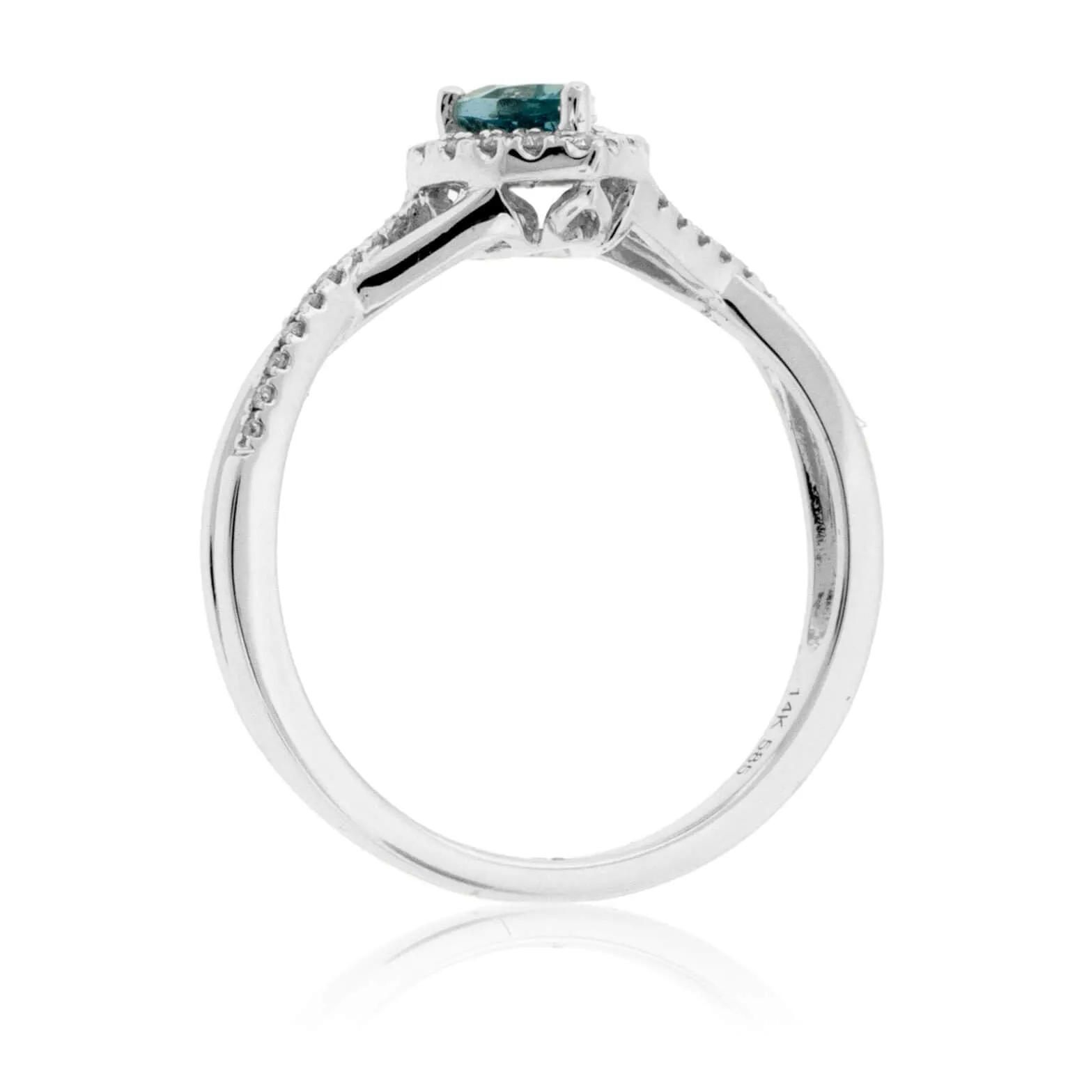 Pear Aquamarine and Diamond Halo Ring