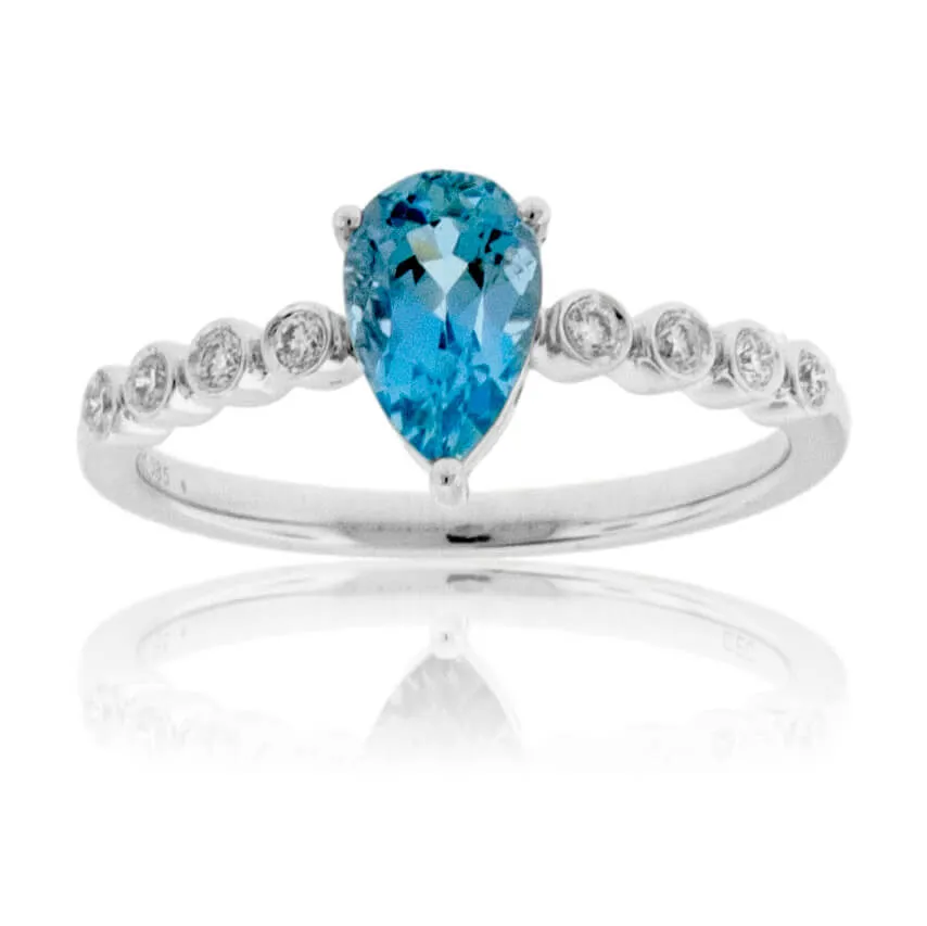 Pear Aquamarine and Diamond Lined Ring