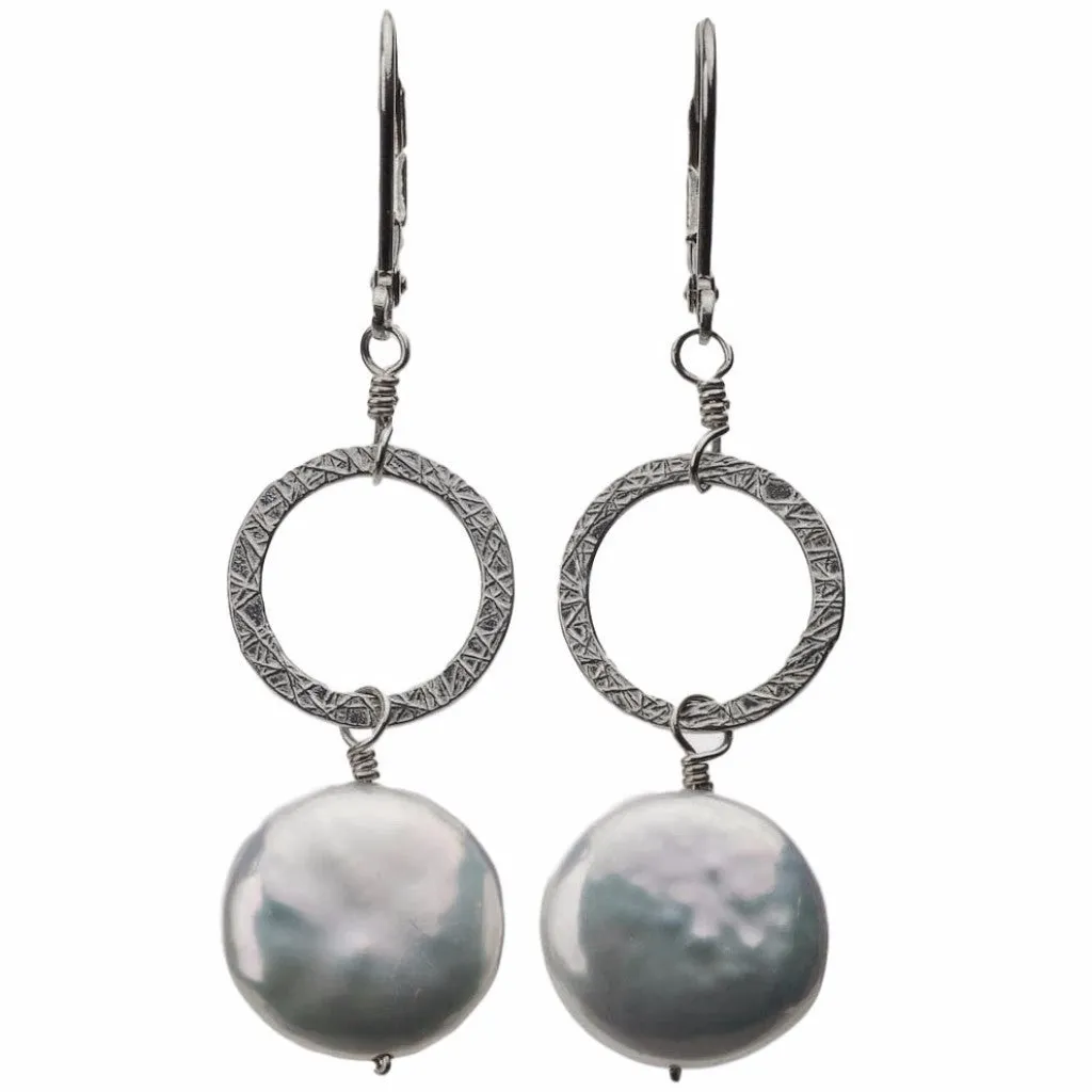 Pearl Earrings Coin and Hoop | Genuine Cultured Pearls