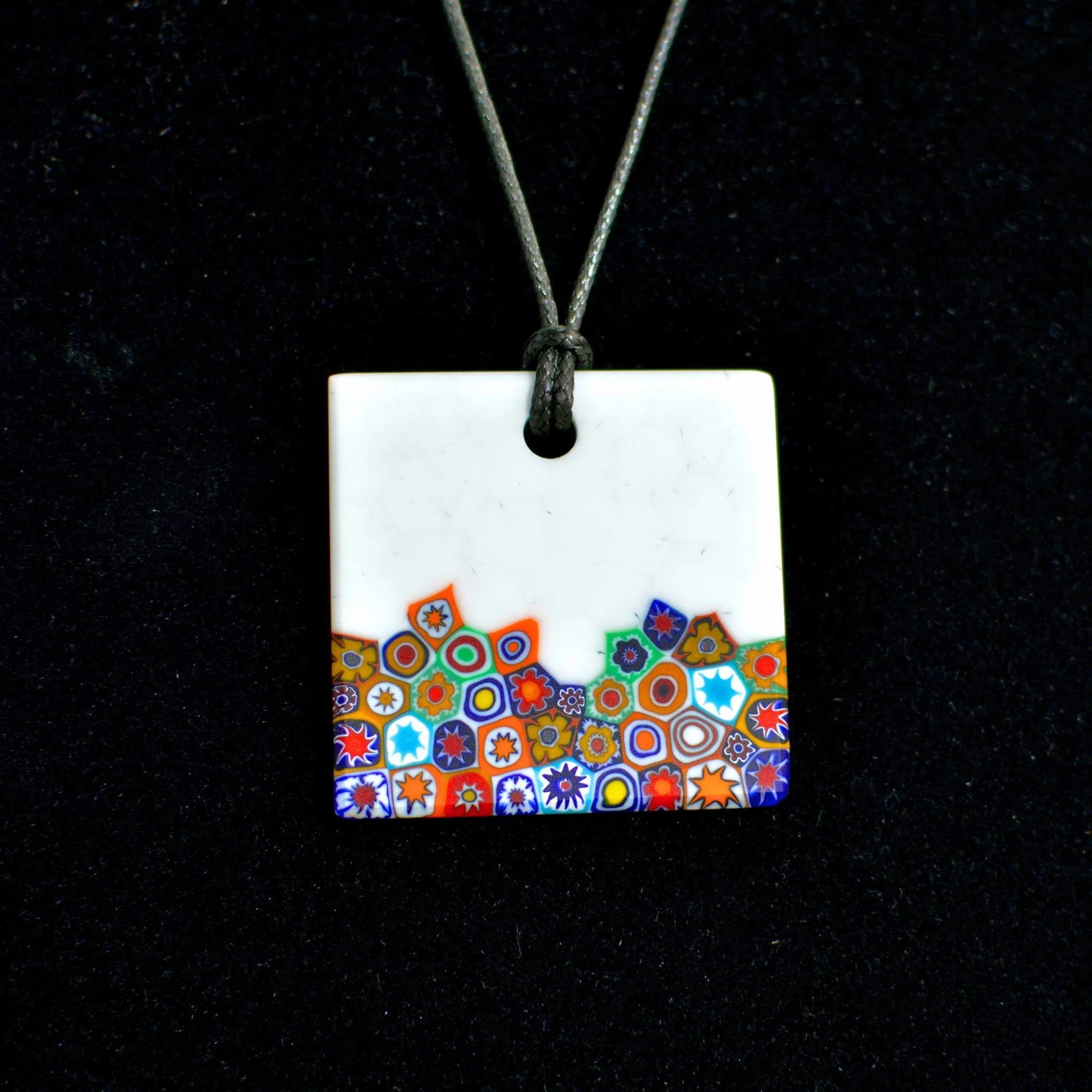 Piastra Millefiori White, Ivory Glass Pendant Necklace