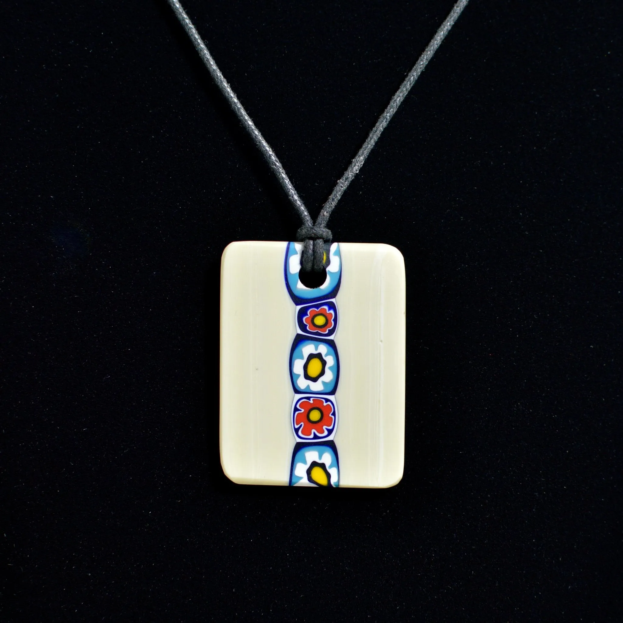 Piastra Millefiori White, Ivory Glass Pendant Necklace