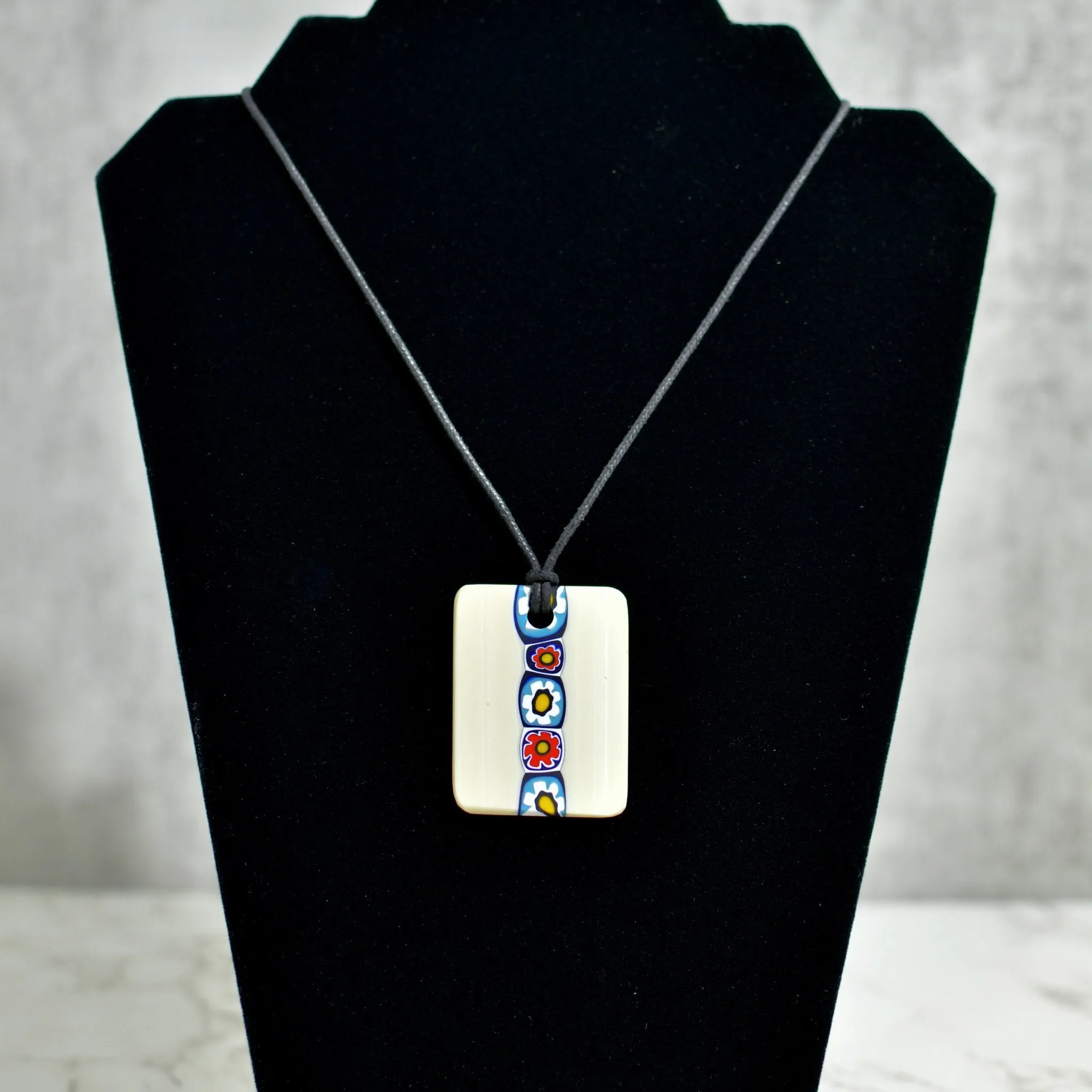 Piastra Millefiori White, Ivory Glass Pendant Necklace