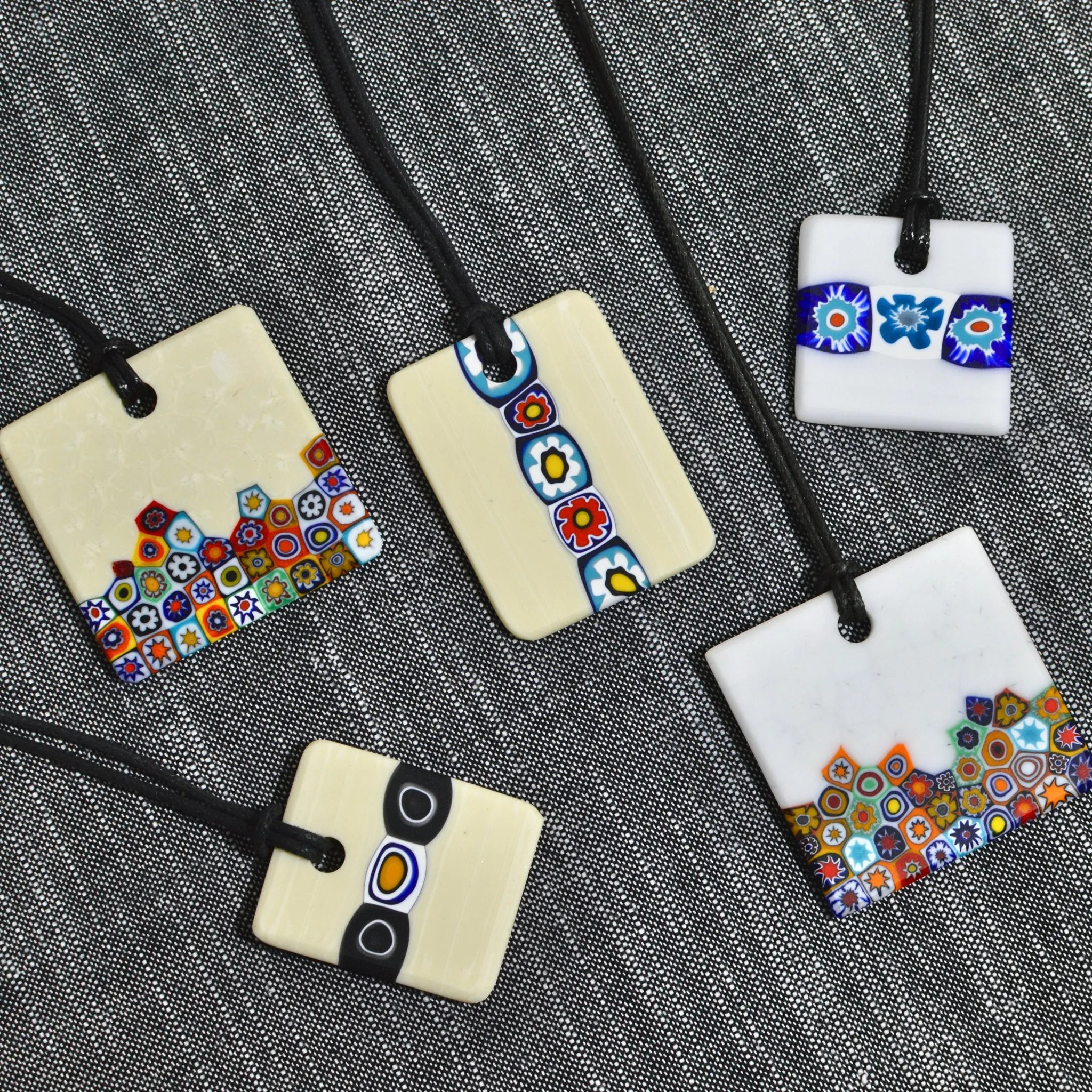 Piastra Millefiori White, Ivory Glass Pendant Necklace