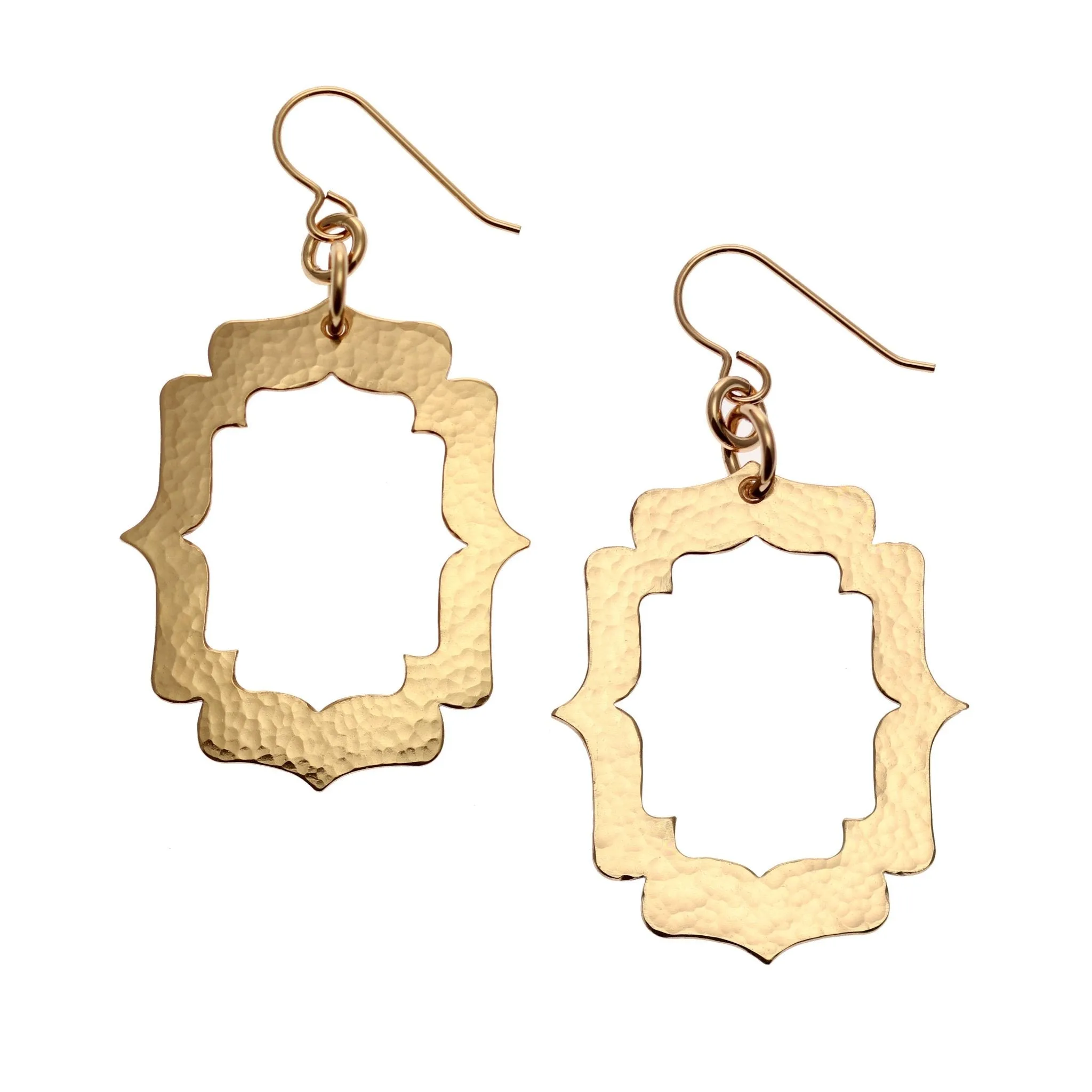 Pierced Hammered Bronze Arabesque Shield Earrings