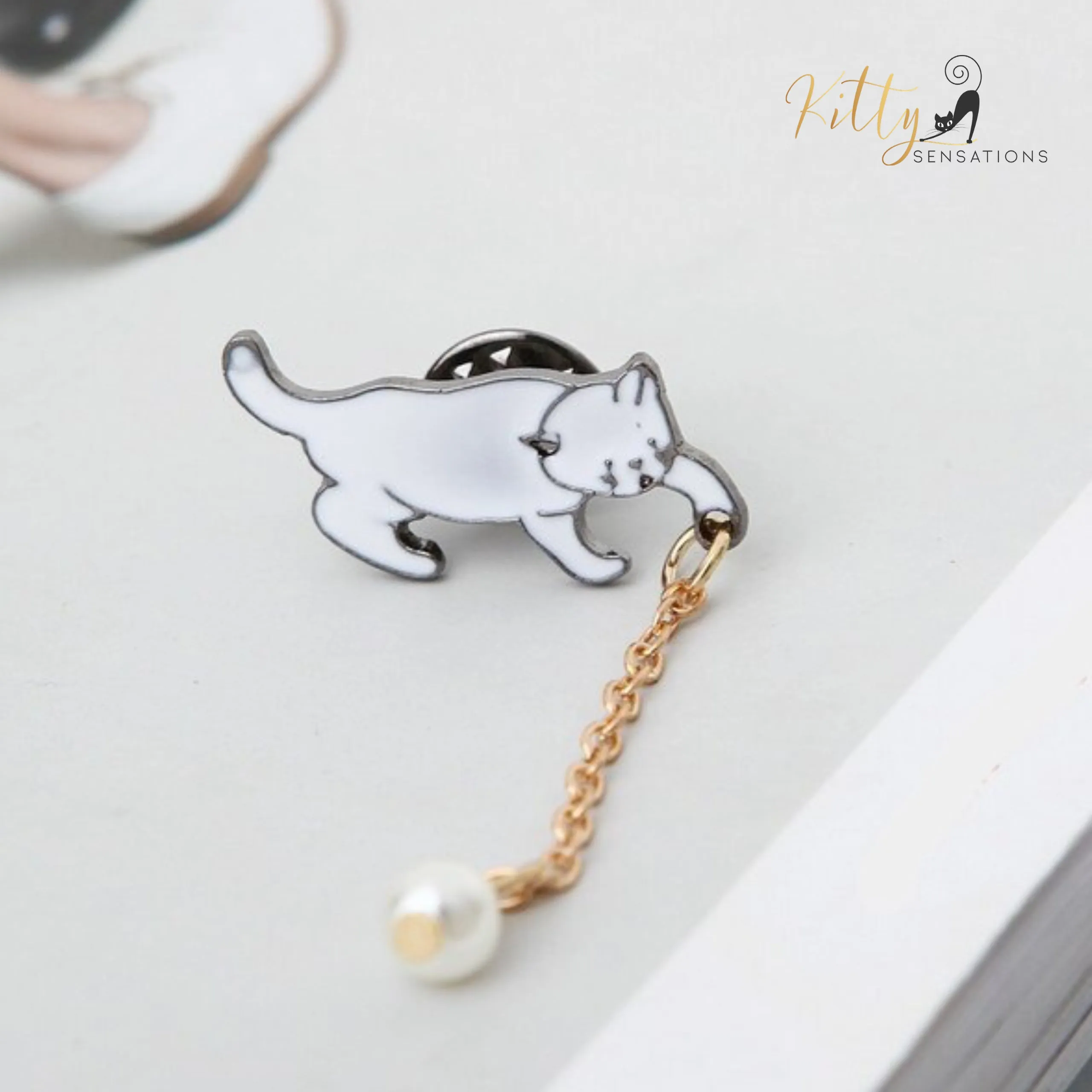 Playful Cat Lapel Pin / Brooch (Enamel Over Metal)