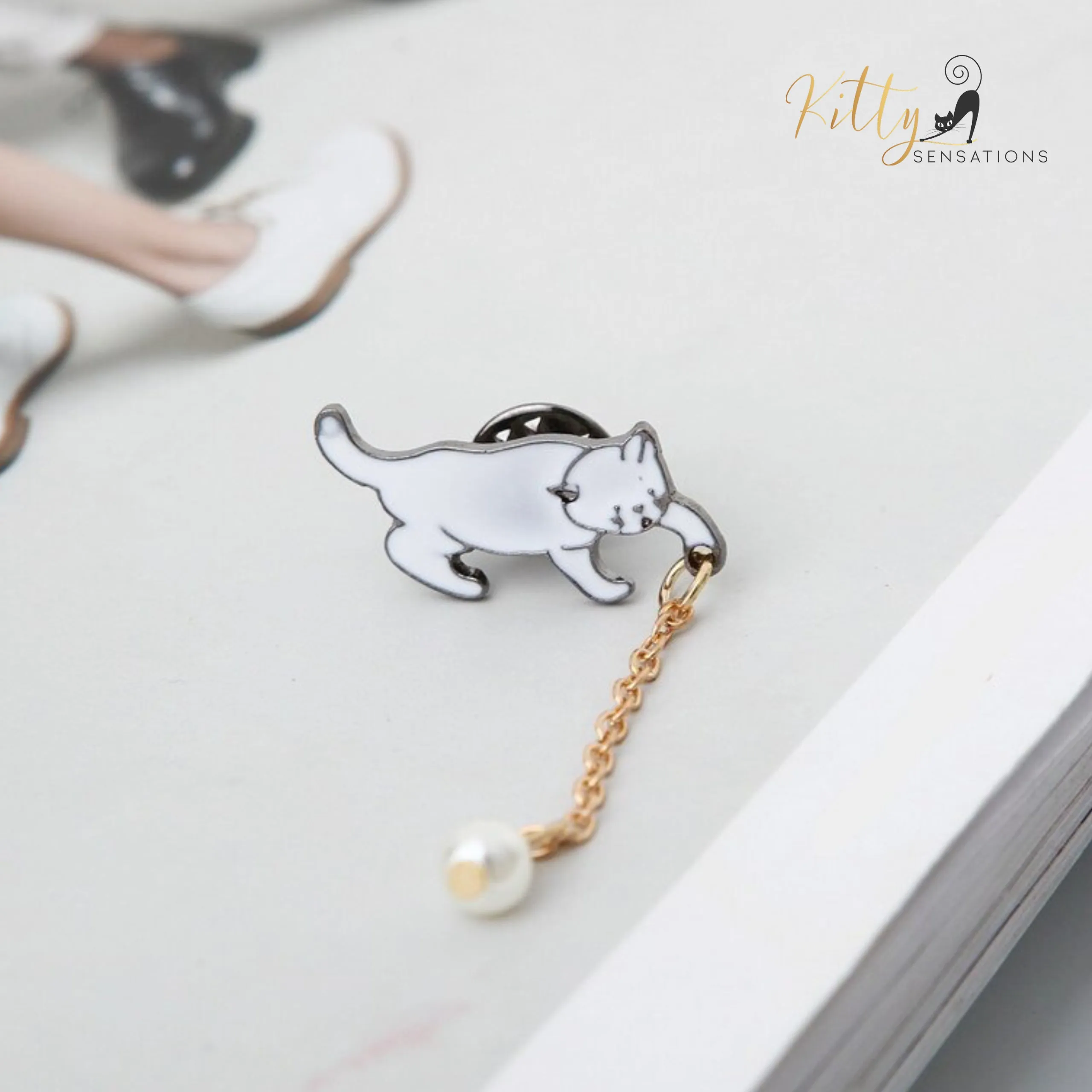 Playful Cat Lapel Pin / Brooch (Enamel Over Metal)