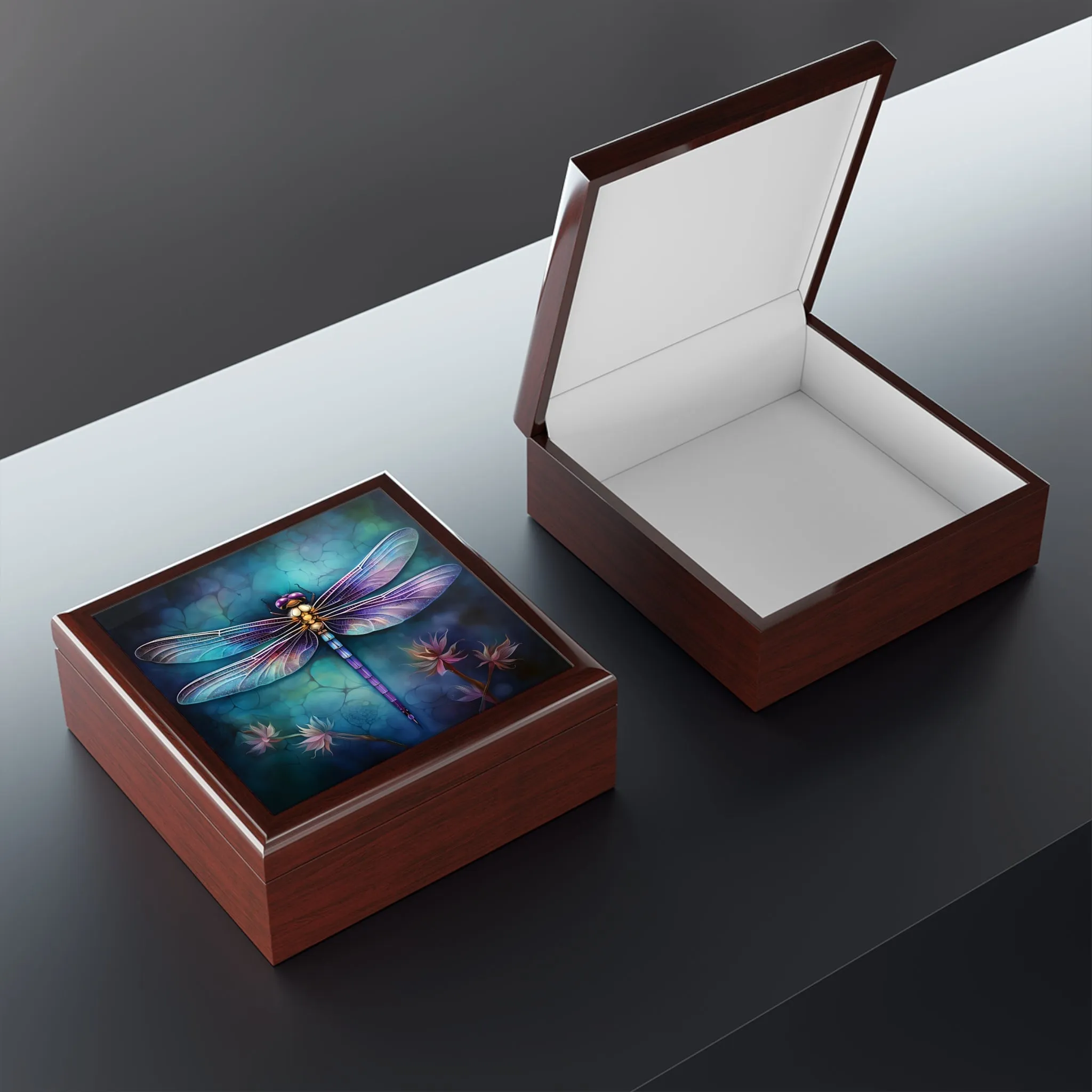 Purple Dragonfly Art Print Gift and Jewelry Box