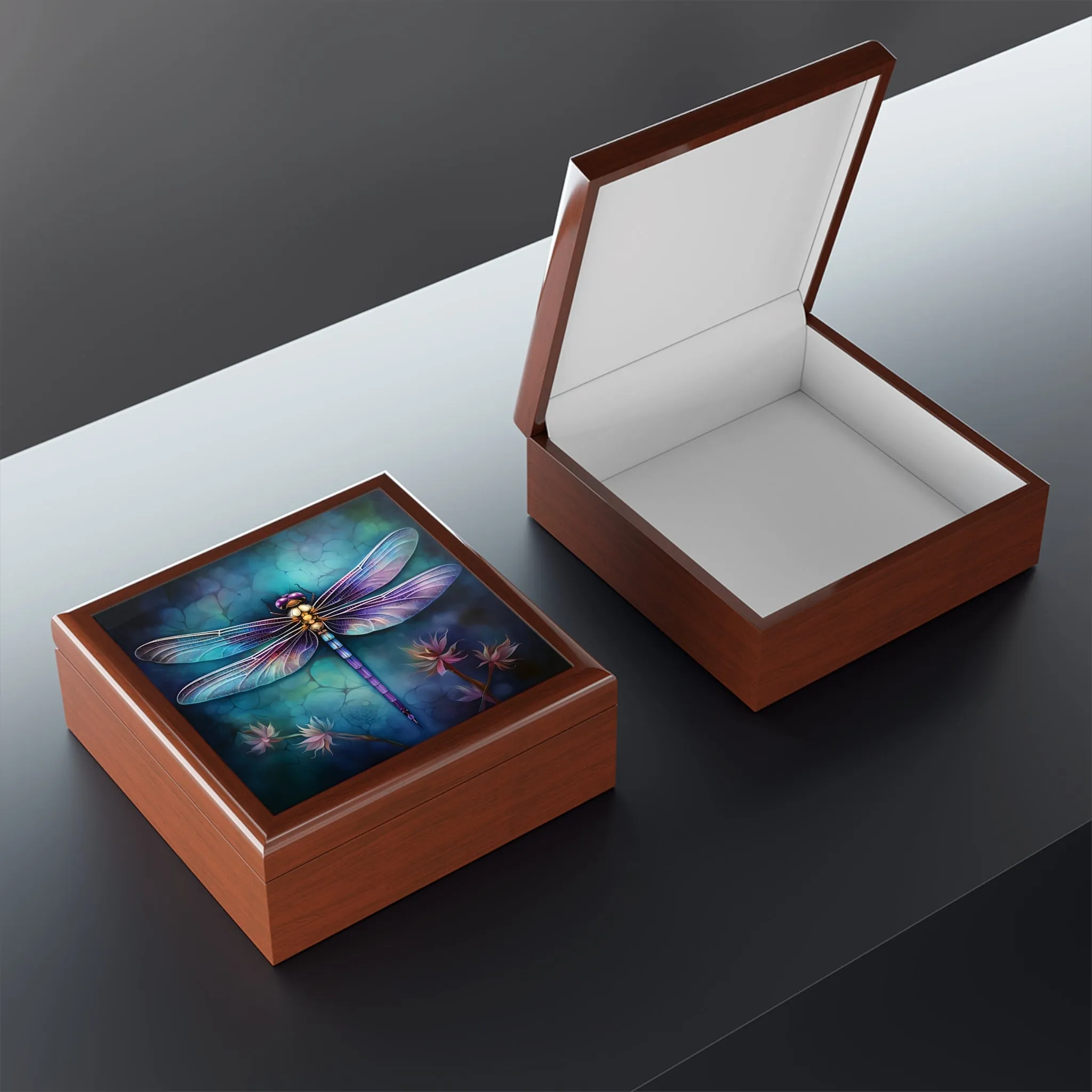 Purple Dragonfly Art Print Gift and Jewelry Box