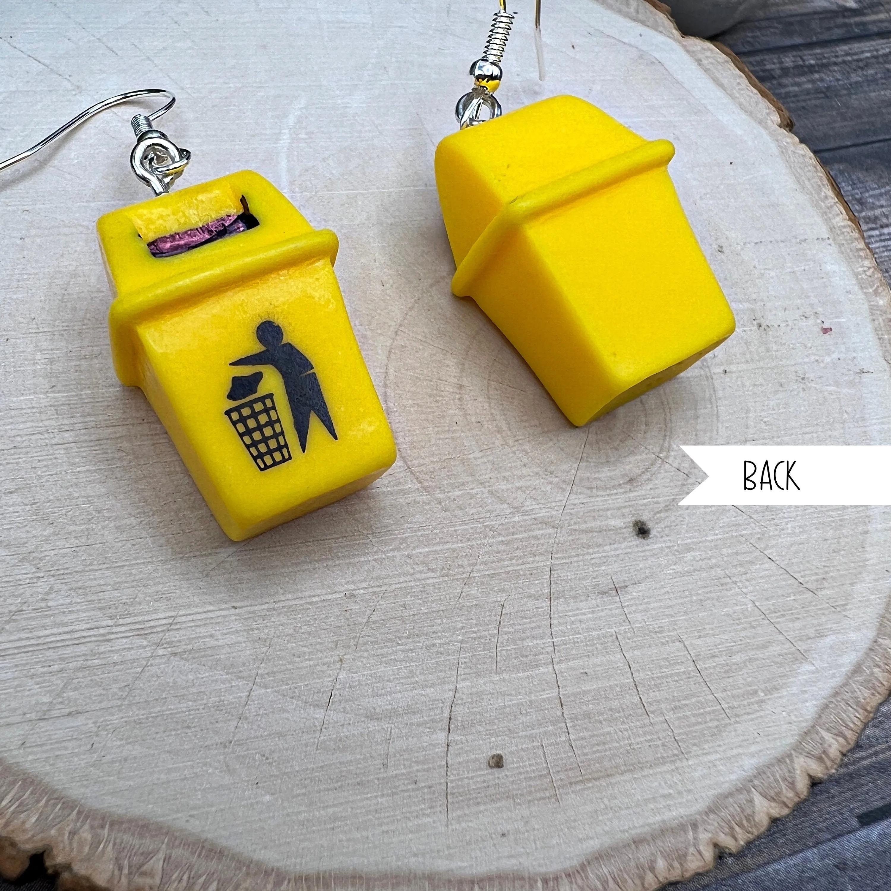 Quirky Trash Recycle Rubbish Trashcan, Hypoallergenic  Earrings