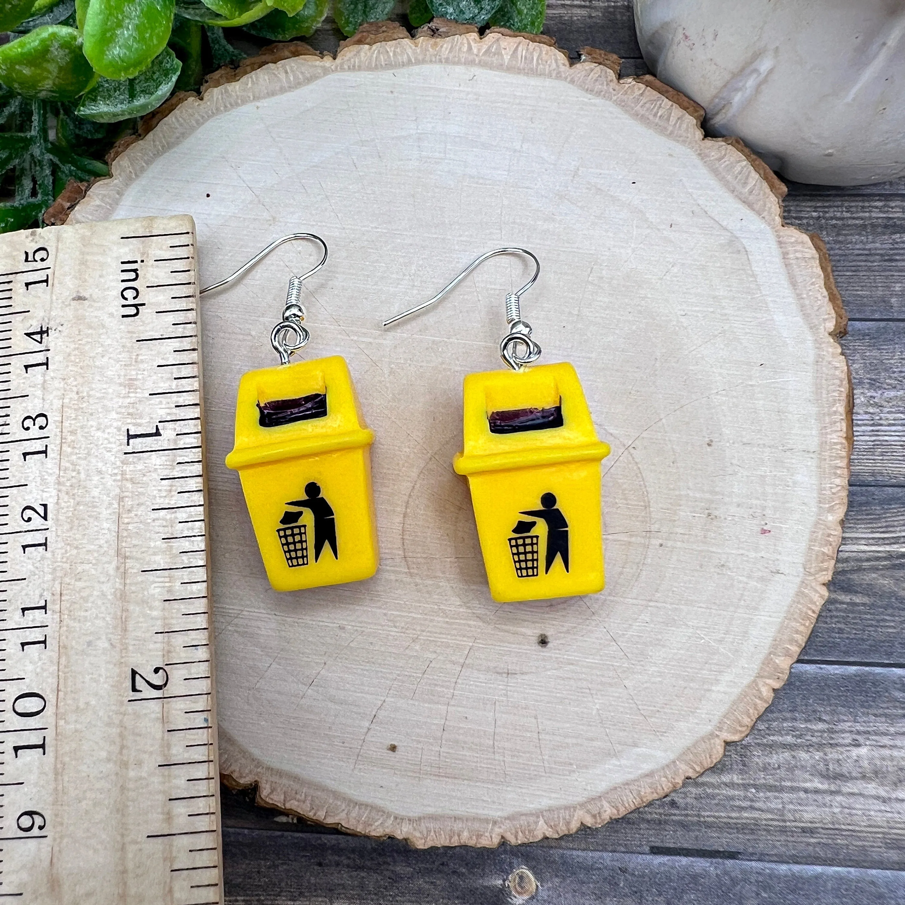 Quirky Trash Recycle Rubbish Trashcan, Hypoallergenic  Earrings