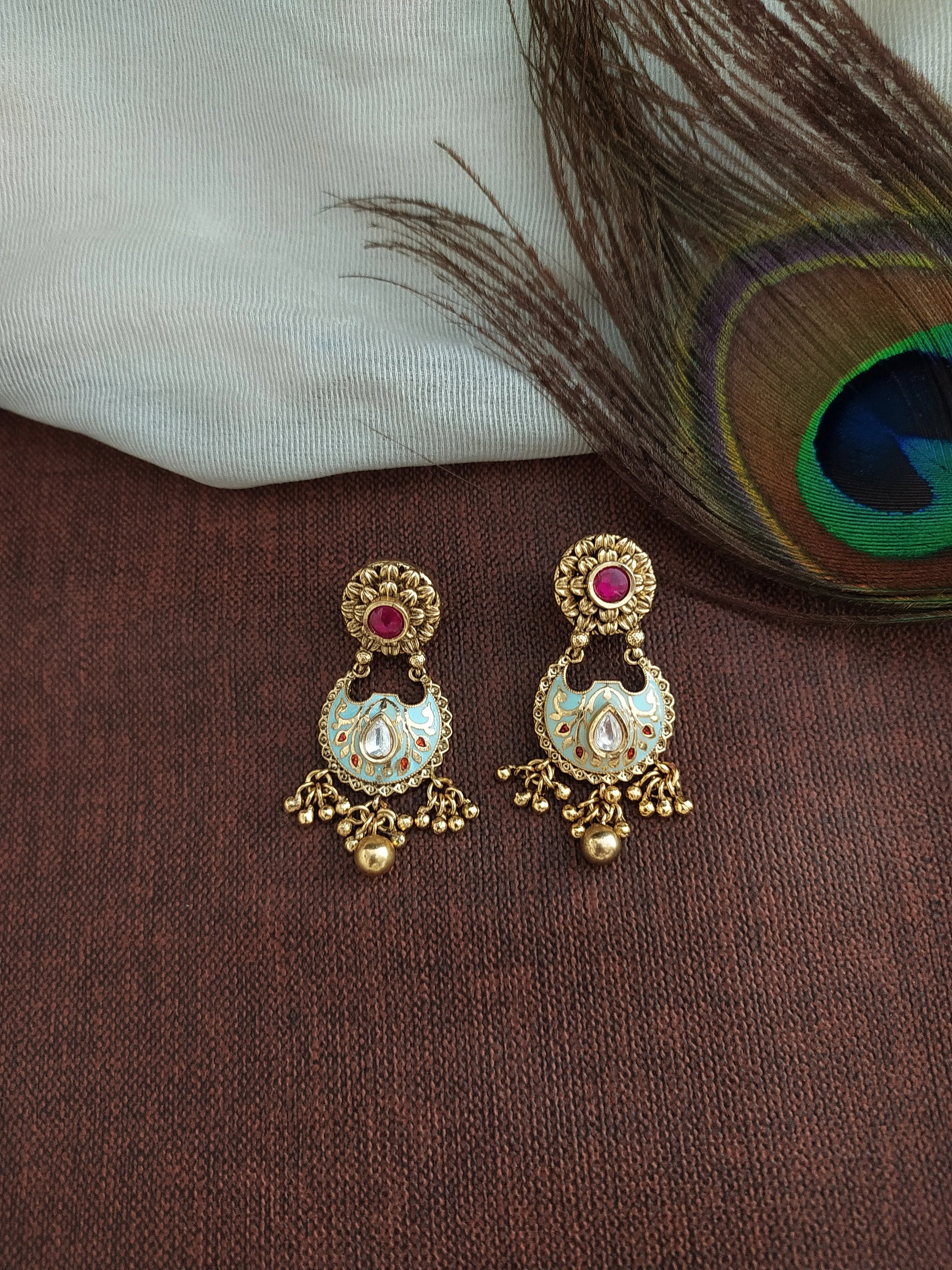 "Kundan Meenakari Floral Necklace with Chandbali Earrings in Pastel Ivory & Mint"