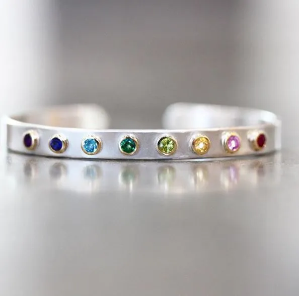 Rainbow Bezel set Cuff Bracelet