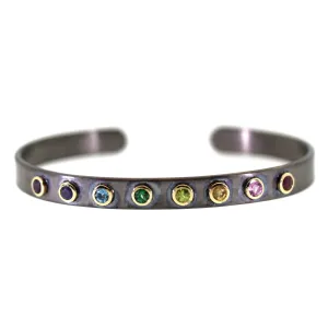 Rainbow Bezel set Cuff Bracelet