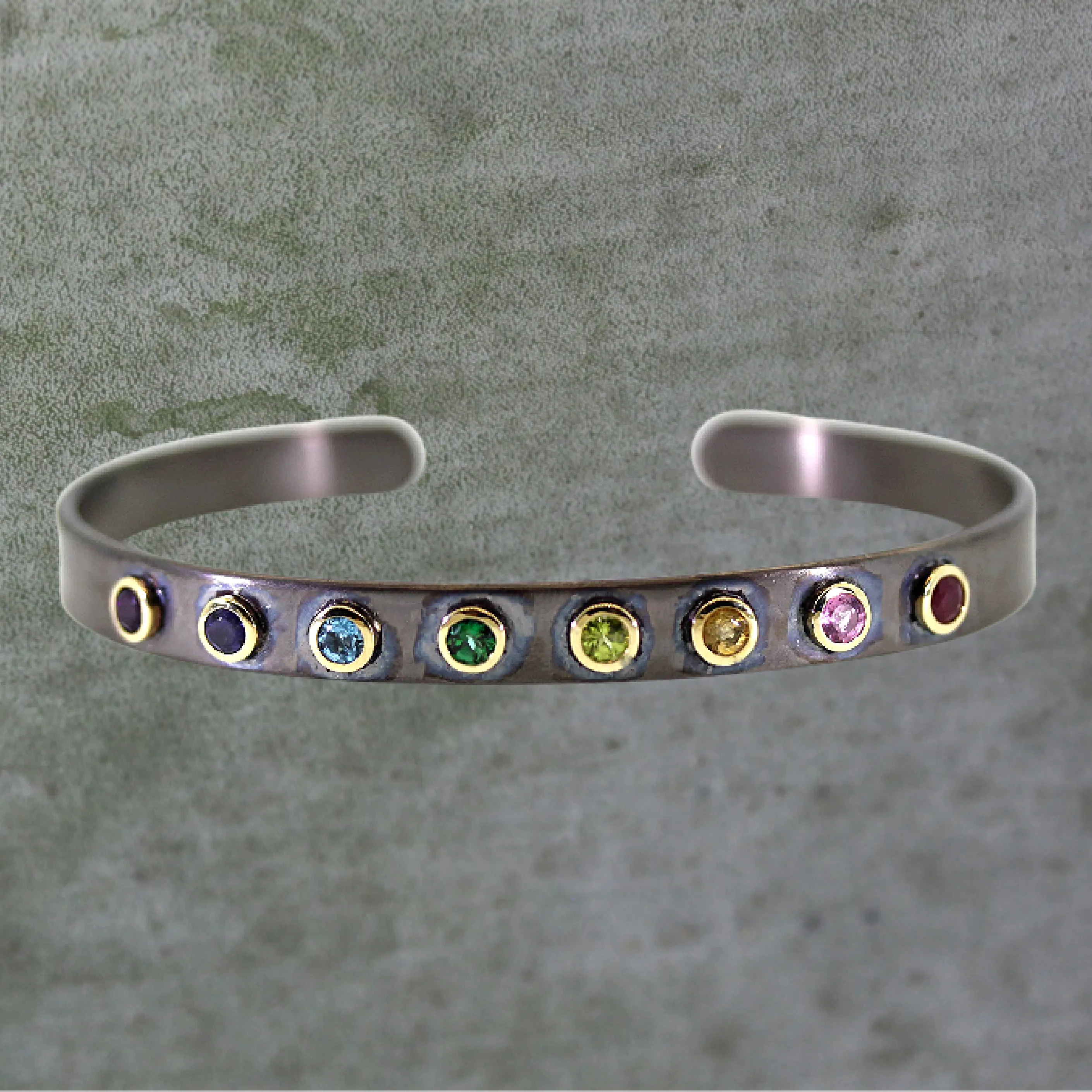 Rainbow Bezel set Cuff Bracelet