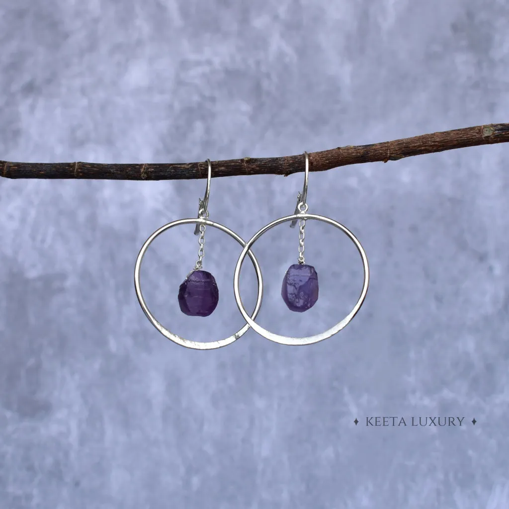 Raw & Ready - Amethyst Hoop Earrings