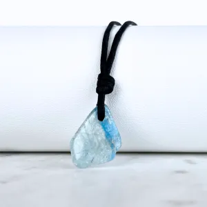 Raw Small Aquamarine OOAK Gemstone Pendant Cord Necklace - Luck Strings