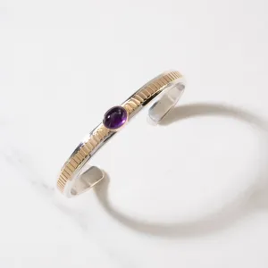 Ray Bennett Navajo Amethyst & 14K Gold USA Native American Made 925 Sterling Silver Cuff