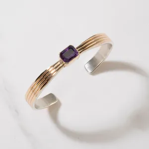 Ray Bennett Navajo Amethyst & 14K Gold USA Native American Made 925 Sterling Silver Cuff