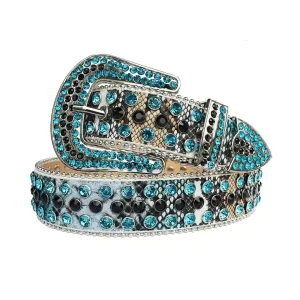 Rhinestone Aqua and Black Belt With Snake Texture strap