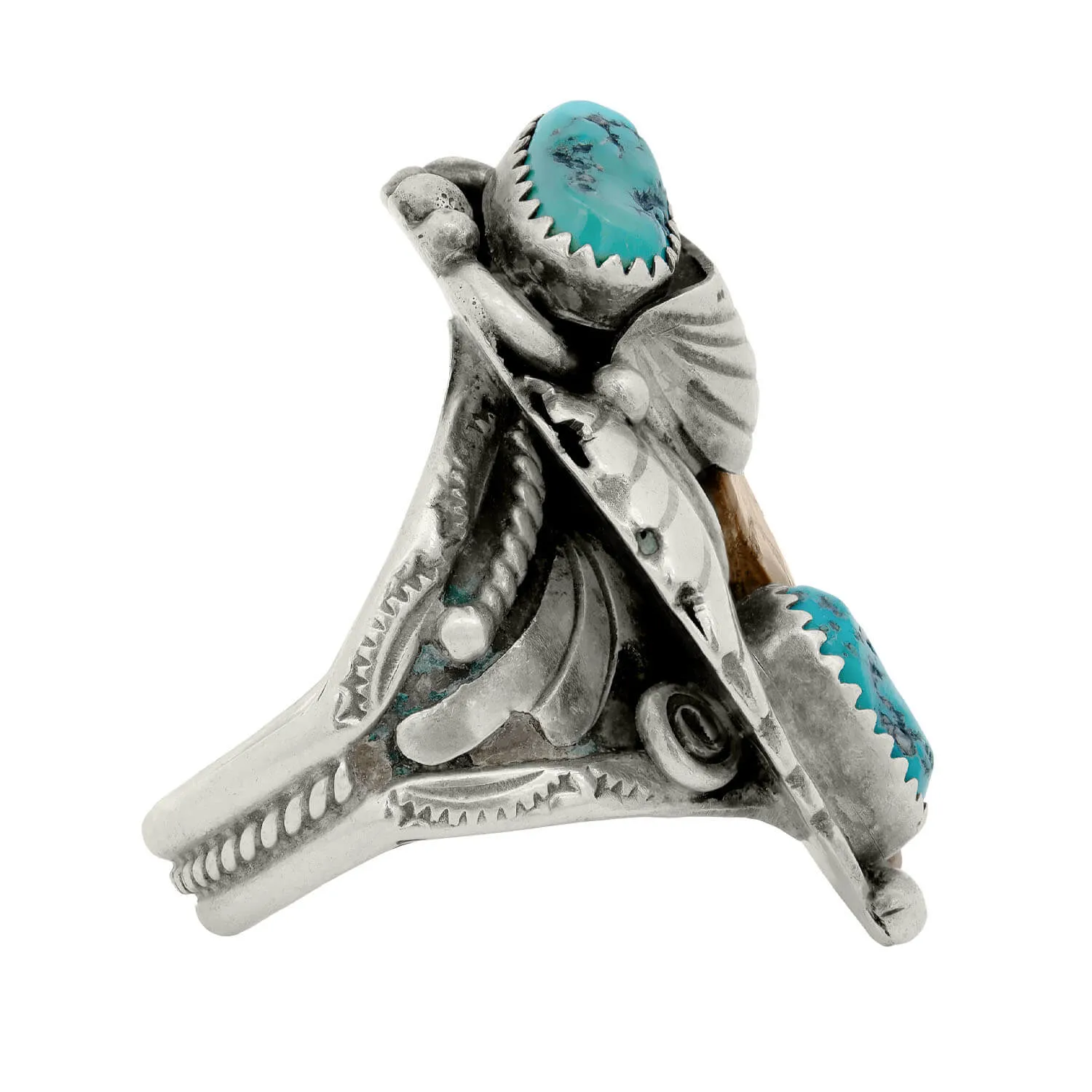 RICHARD BEGAY Vintage Sterling Silver Native American Turquoise   Bear Claw Ring