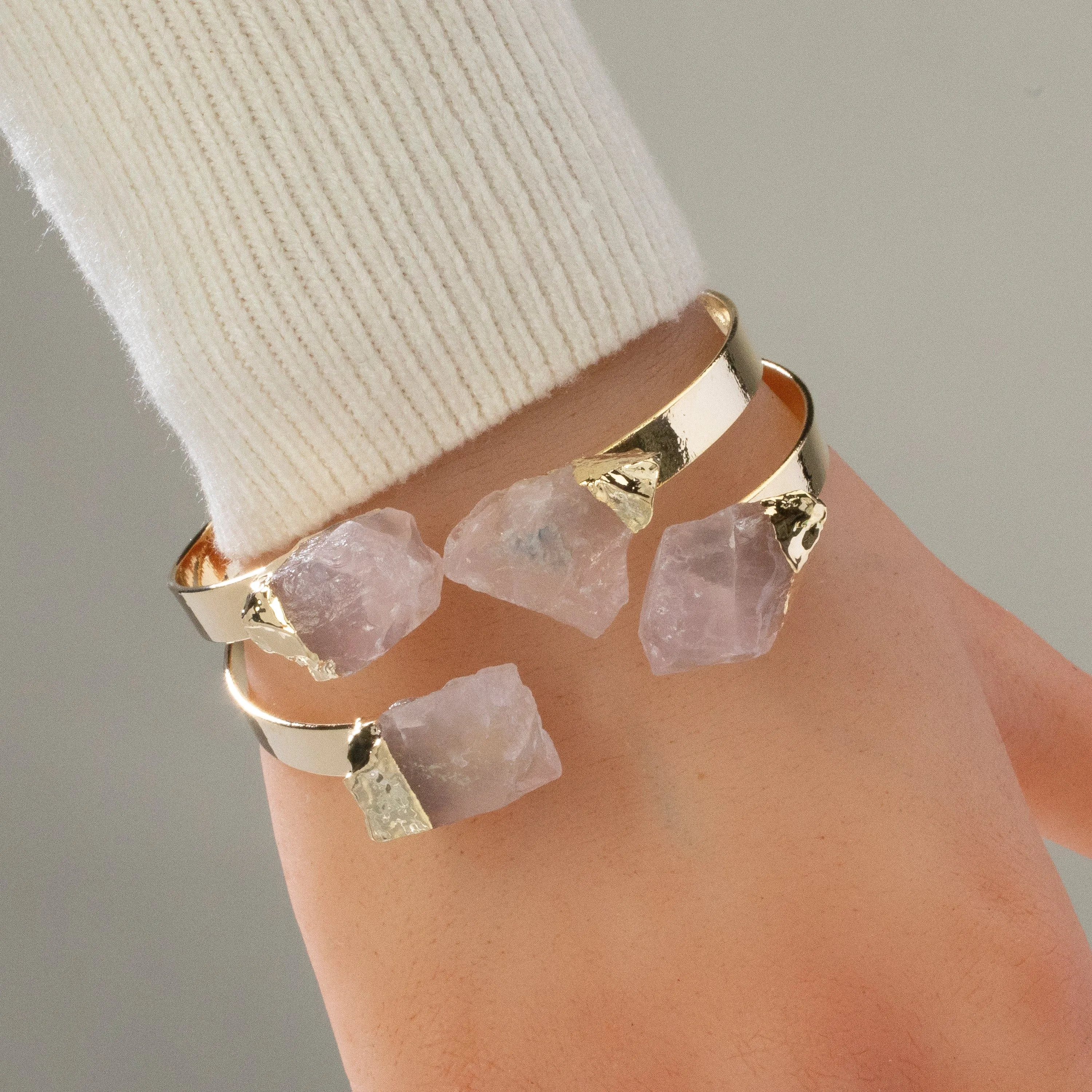 Rose Quartz Double Bracelet Cuff