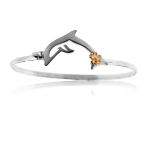 Silver Dolphin with Gold Hibiscus Flower Bracelet