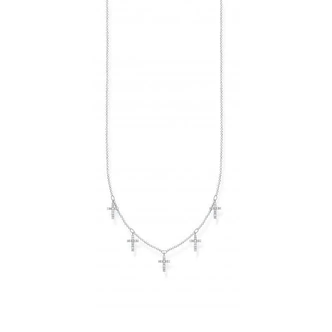 Silver Zirconia Crosses Necklace 45cm KE2077-051-14-L45v