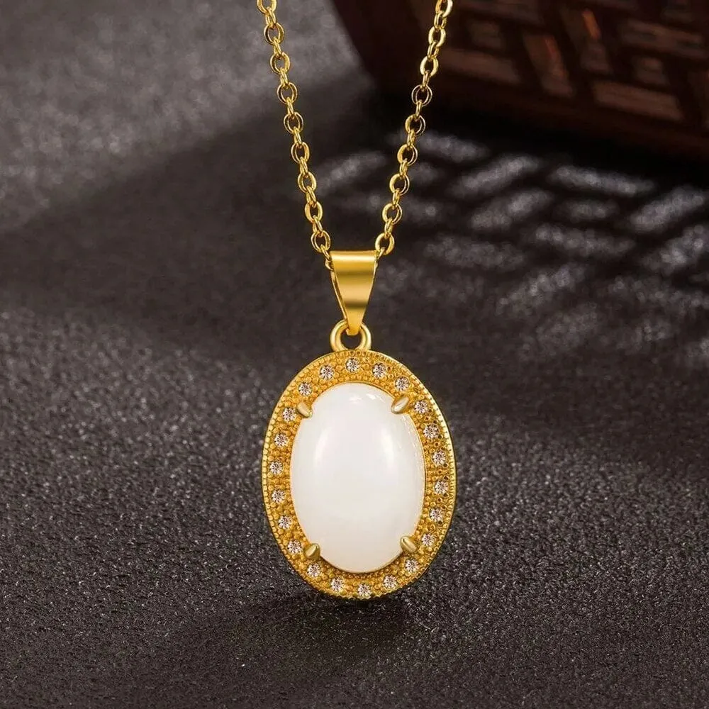 Simple Opal Water Drop Pendant Necklace