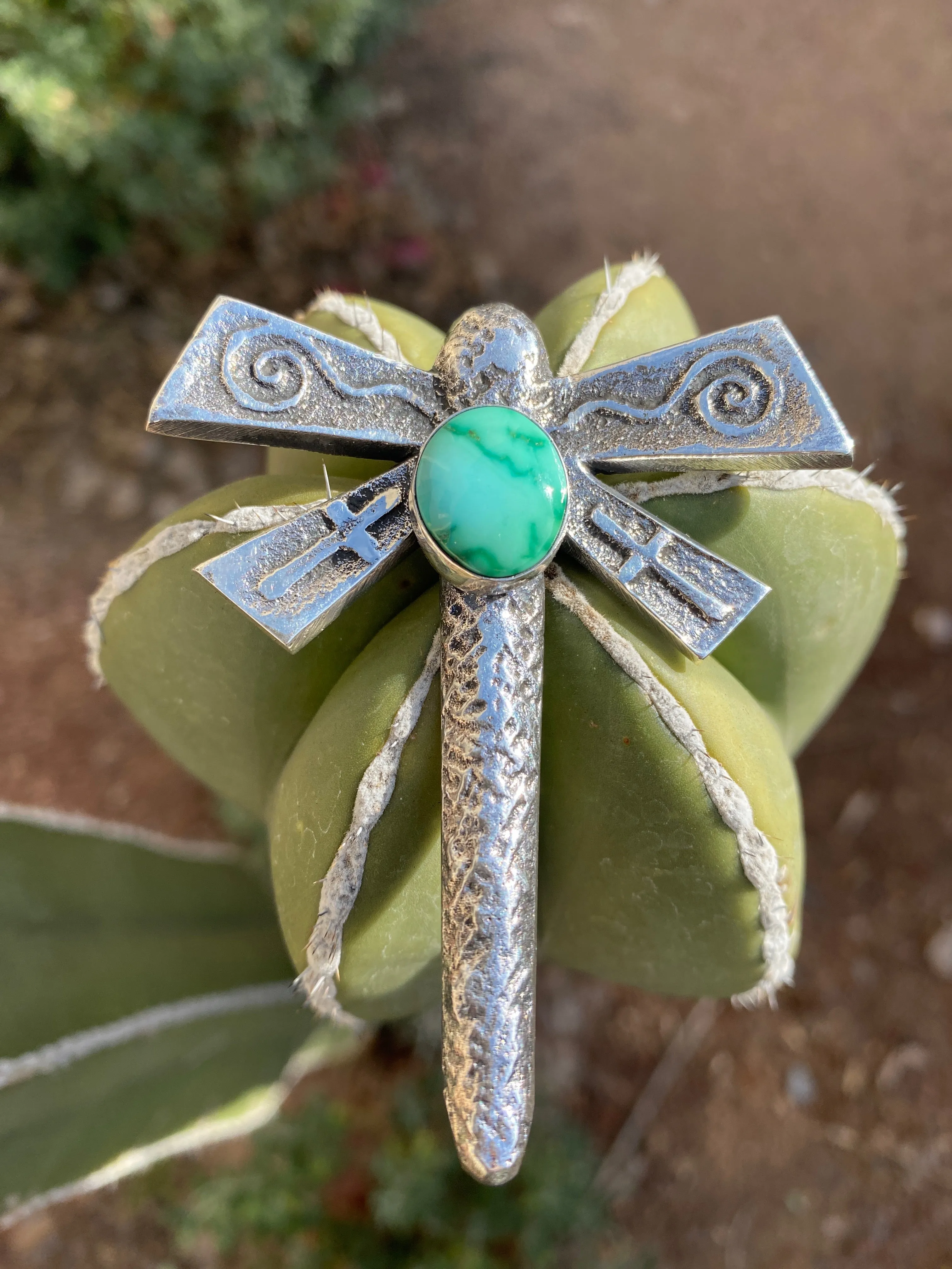 Sonoran Green Turquoise NAVAJO SILVER DRAGONFLY PENDANT