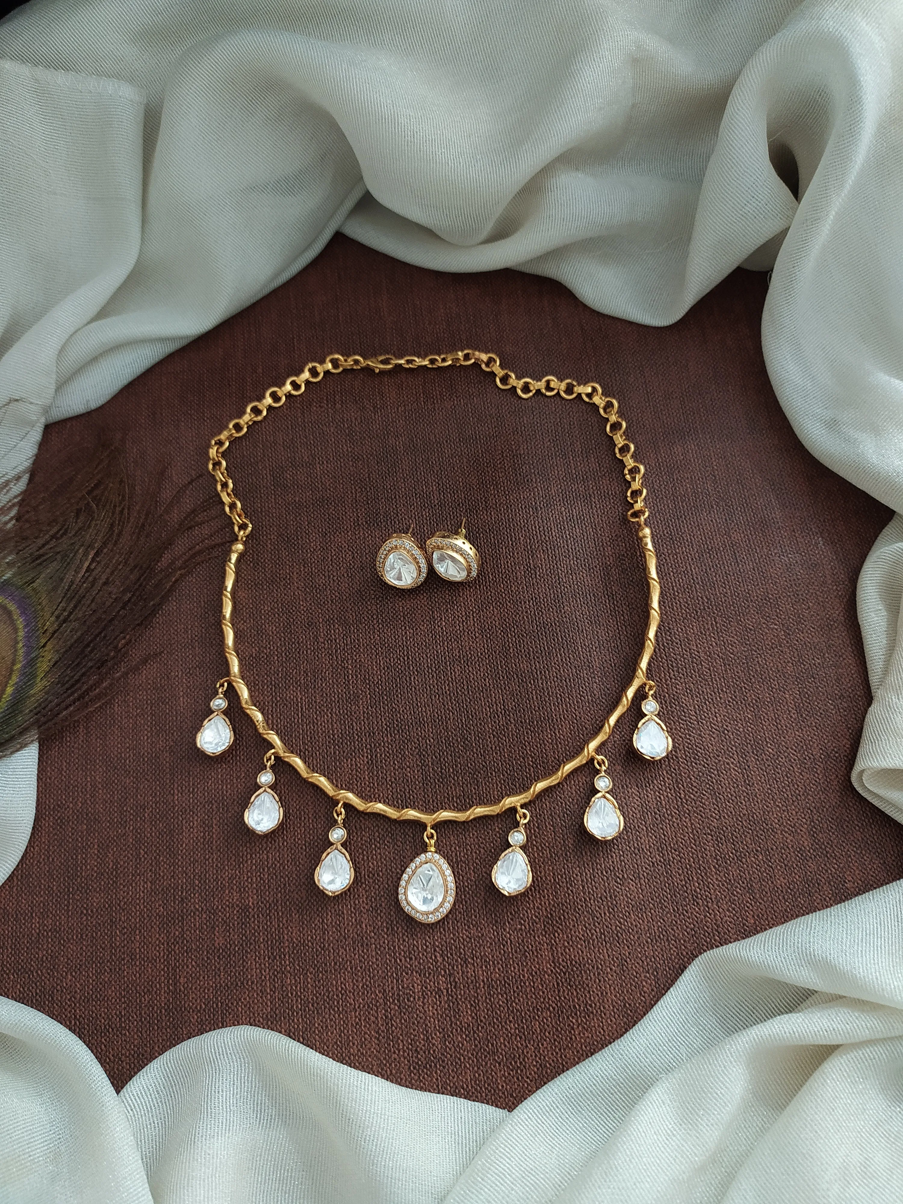 Statement Hasli / Kanti Set with Tear-Drop Shaped Moissanite Stones and Matching Studs