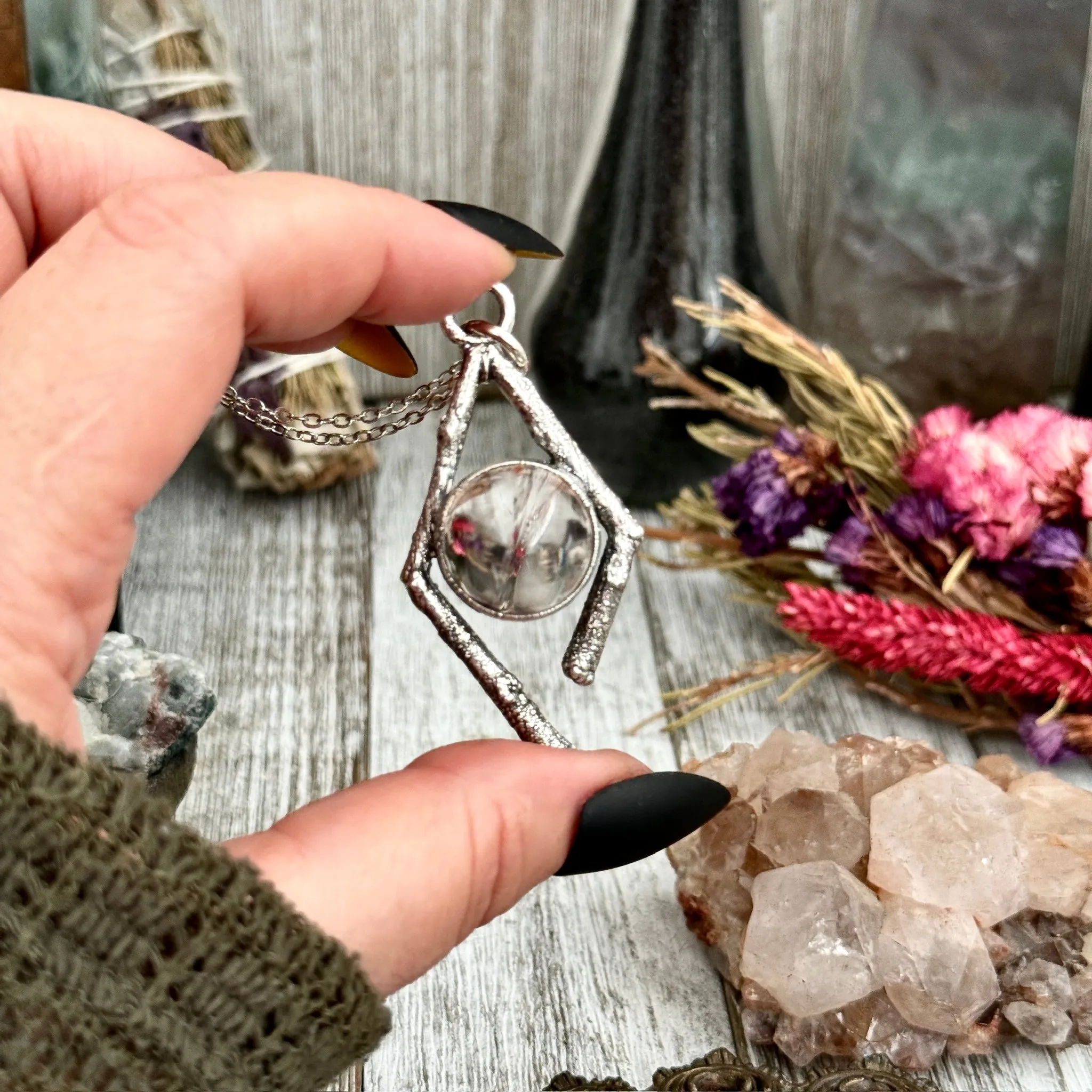 Sticks & Stones Collection - Clear Quartz Crystal Ball Necklace Fine Silver