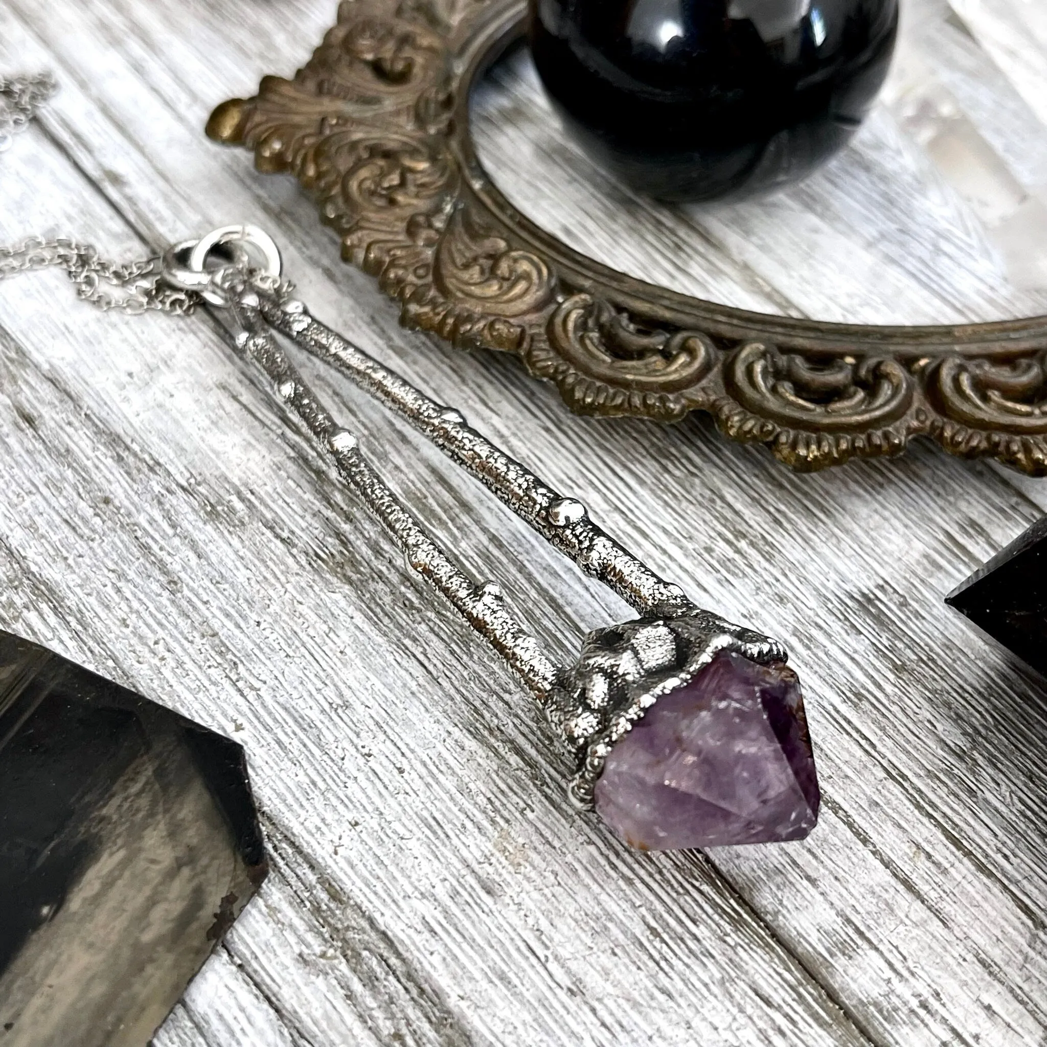 Sticks & Stones Collection- Raw Amethyst Crystal Necklace in Fine Silver /