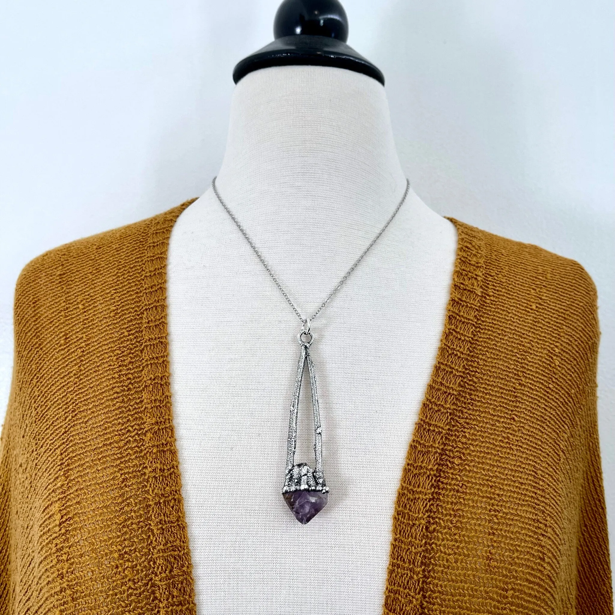 Sticks & Stones Collection- Raw Amethyst Crystal Necklace in Fine Silver /