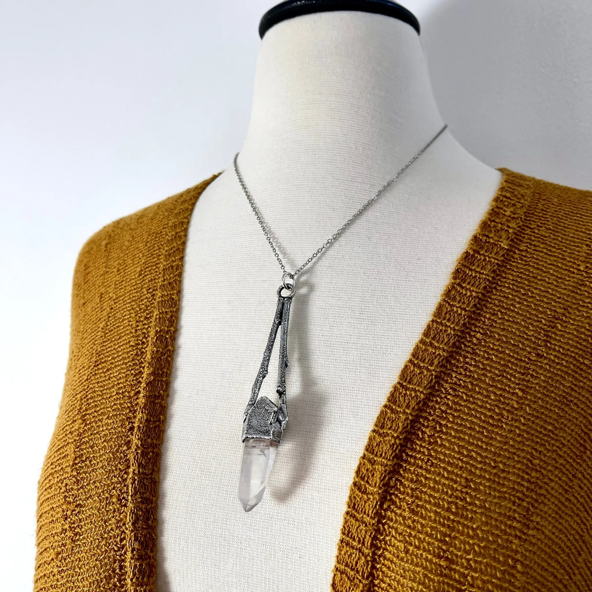 Sticks & Stones Collection- Raw Clear Quartz Crystal Necklace in Fine Silver /