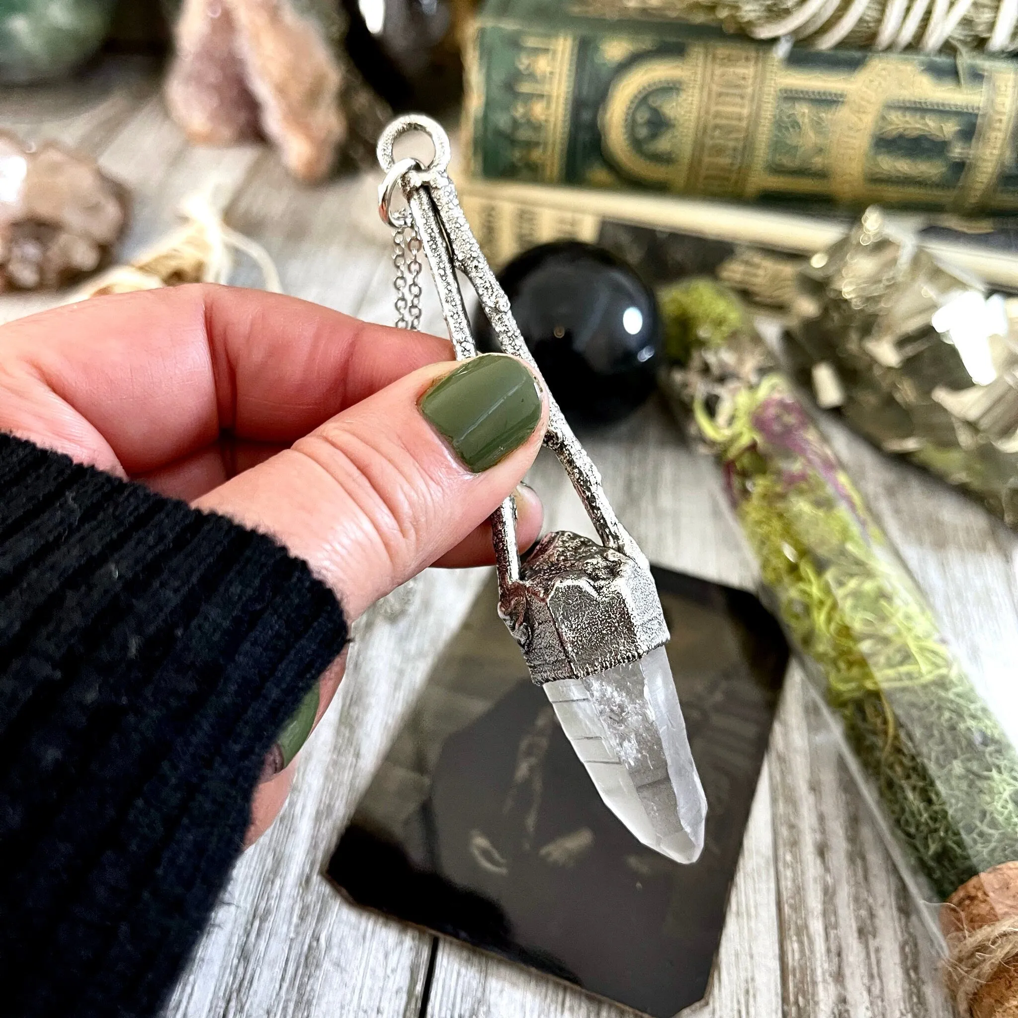 Sticks & Stones Collection- Raw Clear Quartz Crystal Necklace in Fine Silver /