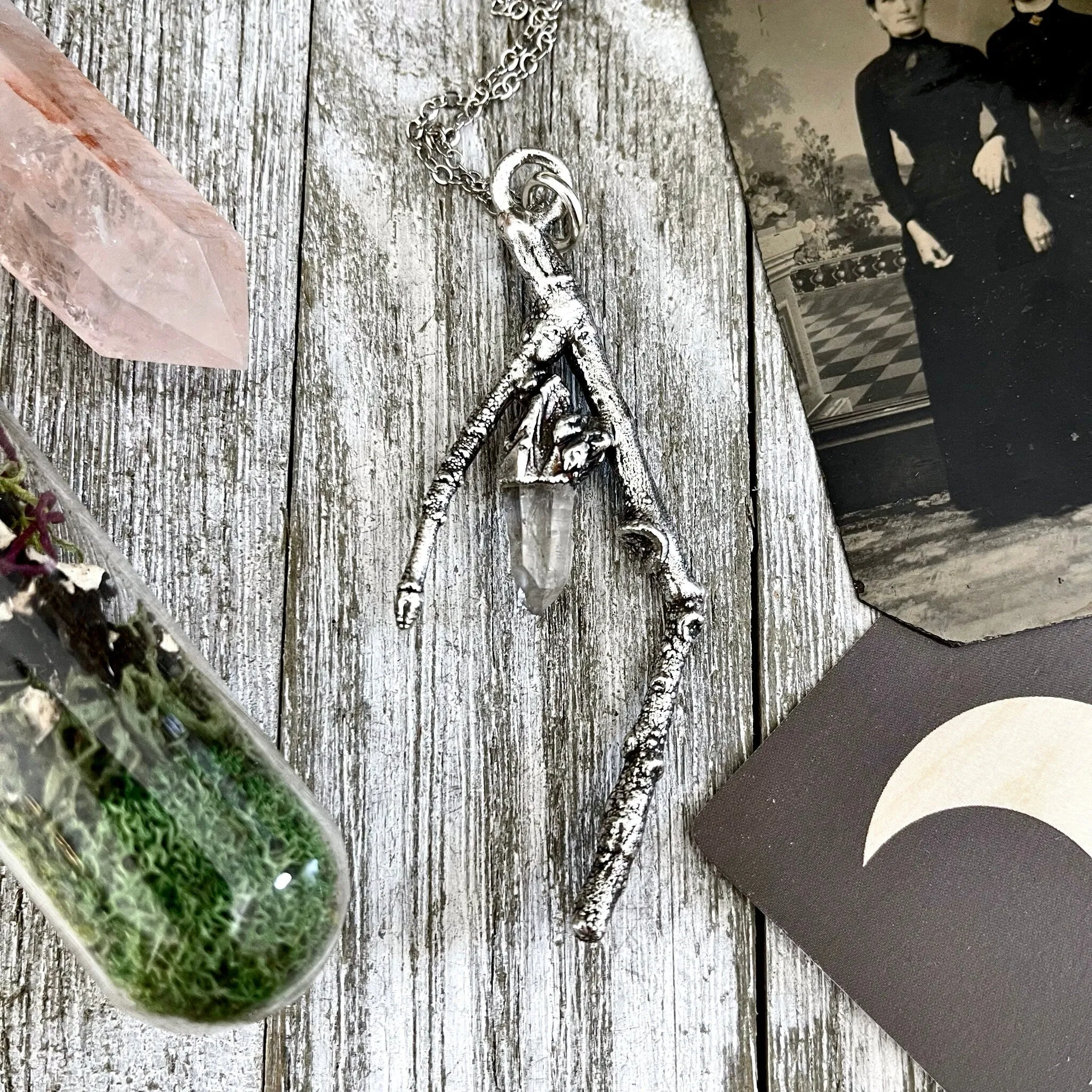 Sticks & Stones Collection- Raw Clear Quartz Crystal Necklace in Fine Silver /