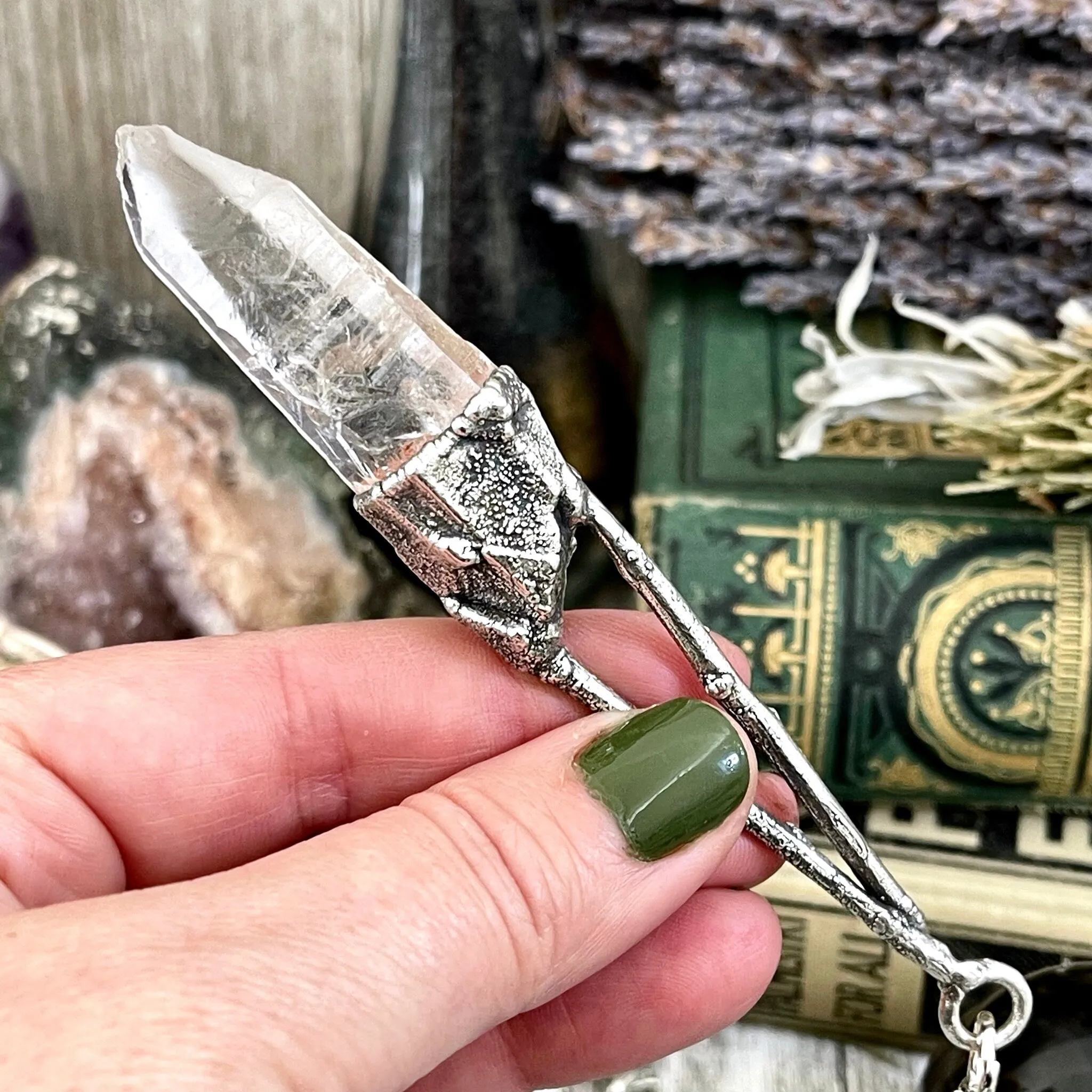 Sticks & Stones Collection- Raw Clear Quartz Crystal Necklace in Fine Silver /