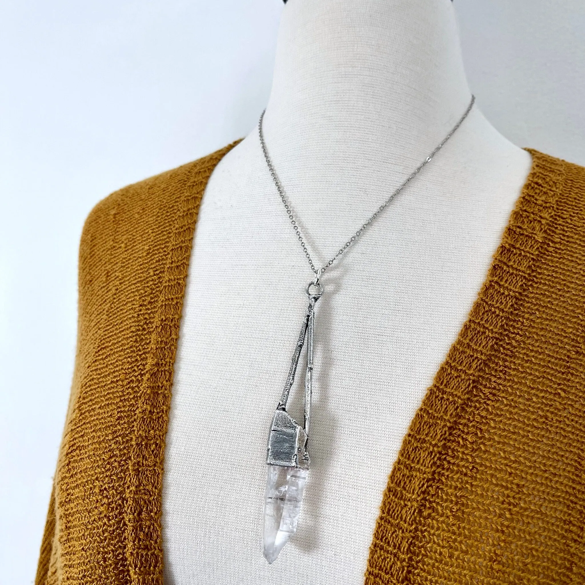 Sticks & Stones Collection- Raw Clear Quartz Crystal Necklace in Fine Silver /