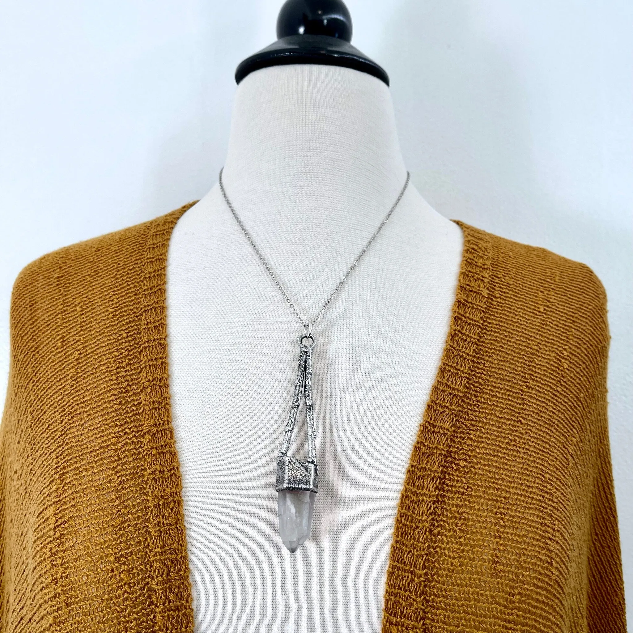 Sticks & Stones Collection- Raw Clear Quartz Crystal Necklace in Fine Silver /