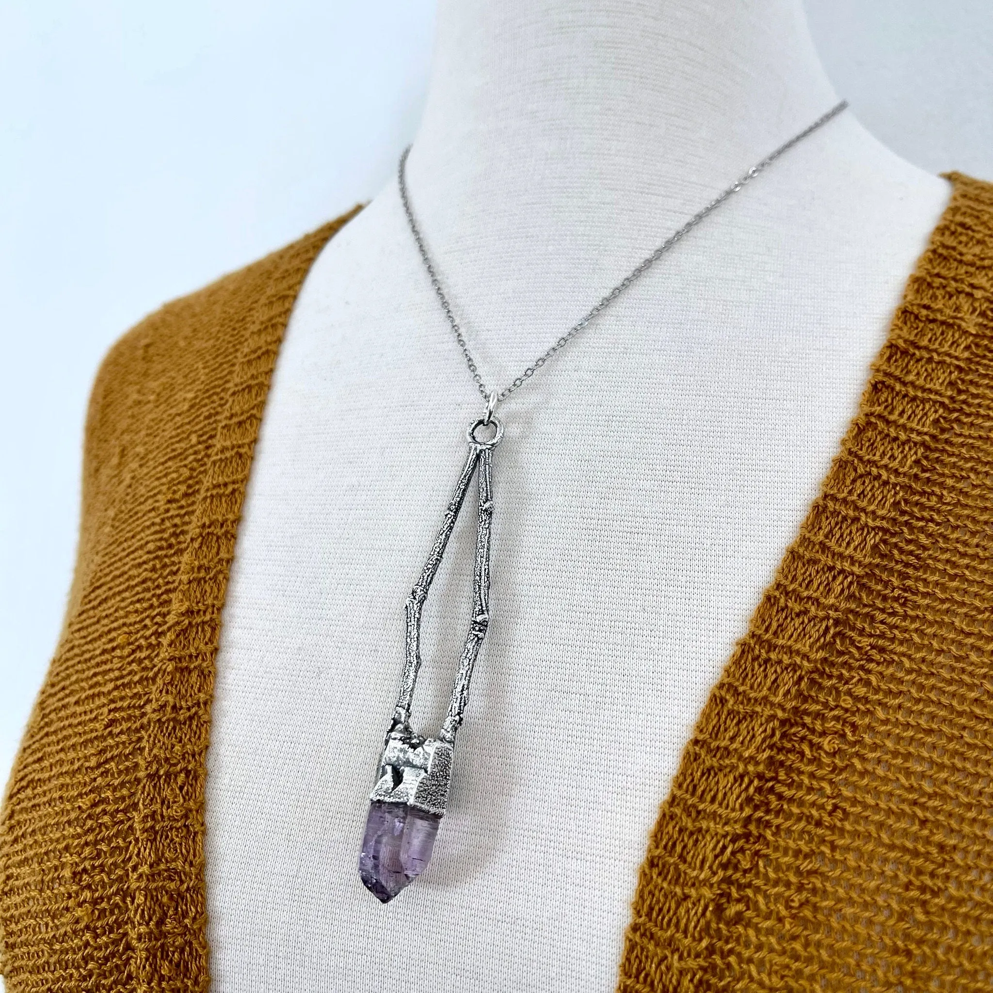 Sticks & Stones Collection - Raw Vera Cruz Amethyst Crystal Necklace in Fine Silver /