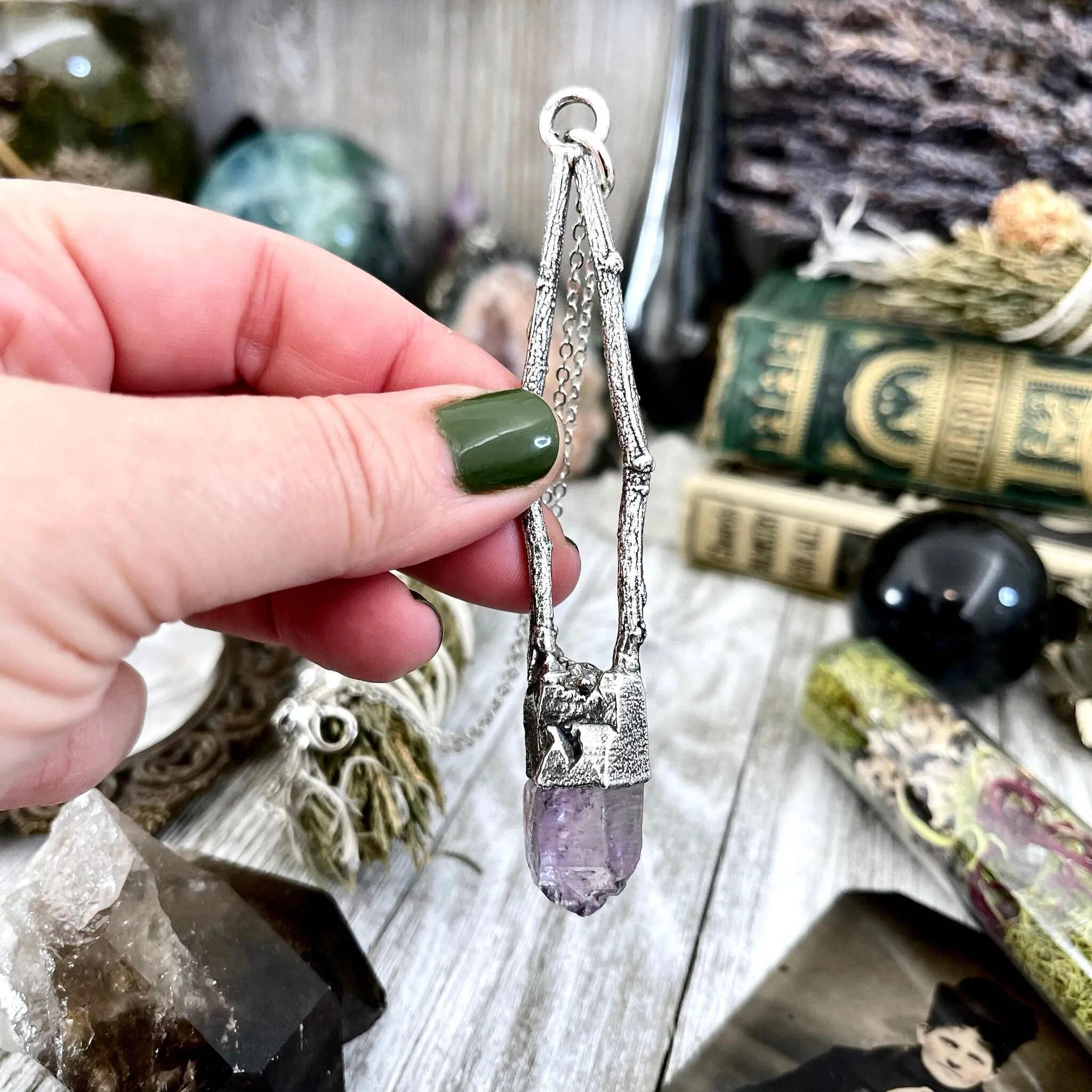 Sticks & Stones Collection - Raw Vera Cruz Amethyst Crystal Necklace in Fine Silver /