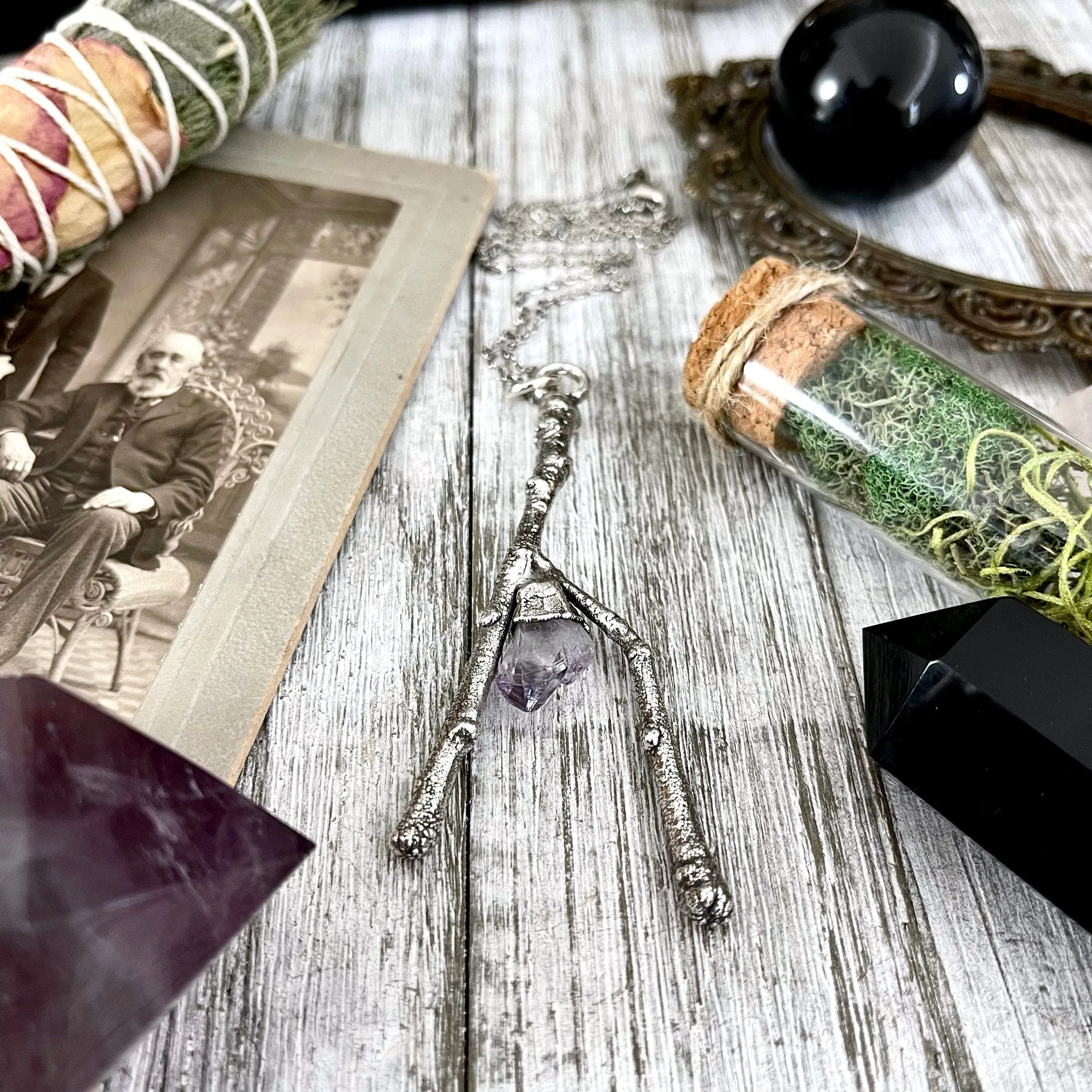 Sticks & Stones Collection- Raw Vera Cruz Amethyst Crystal Necklace in Fine Silver /