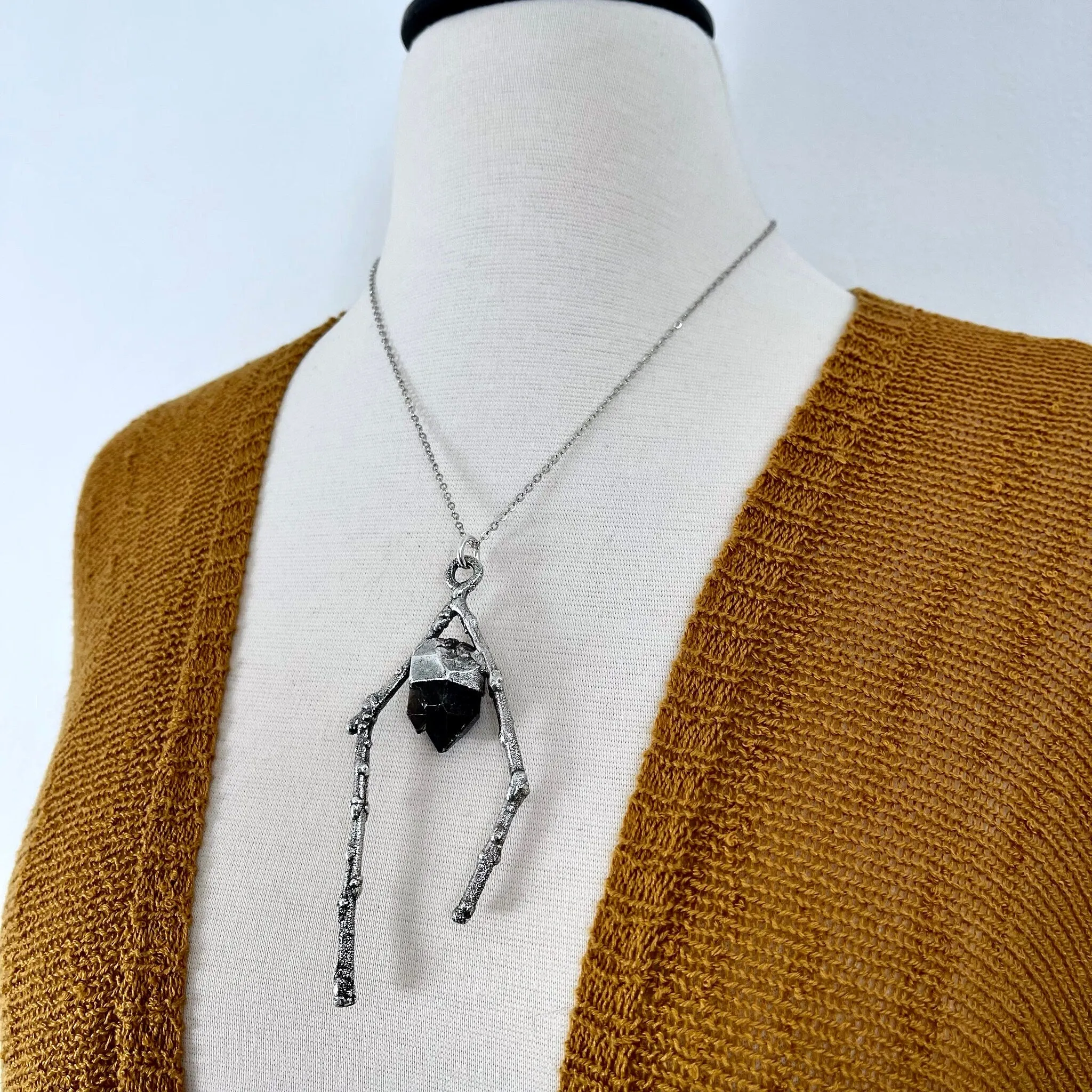 Sticks & Stones Collection- Smokey Quartz Necklace in Fine Silver /