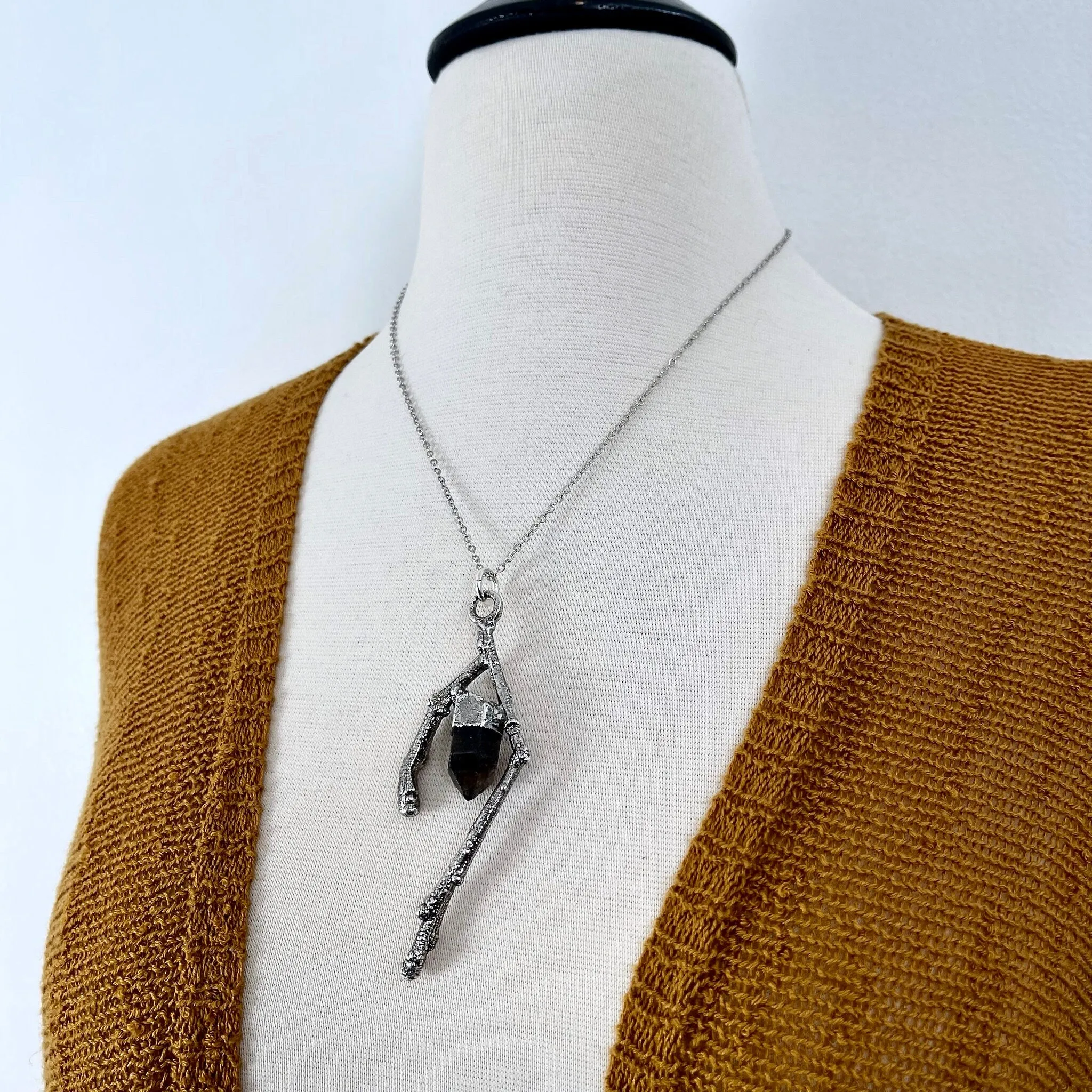 Sticks & Stones Collection- Smokey Quartz Necklace in Fine Silver /