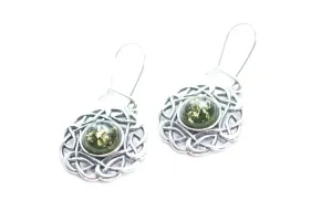 Stunning Green Celtic Pattern Earrings | Baltic Amber & Sterling Silver | Baltic Beauty