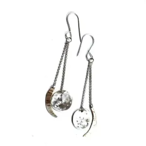 Sun and Moon Dangles Sterling Silver and Brass Earrings SMDE002 by Votive Designs Jewelry