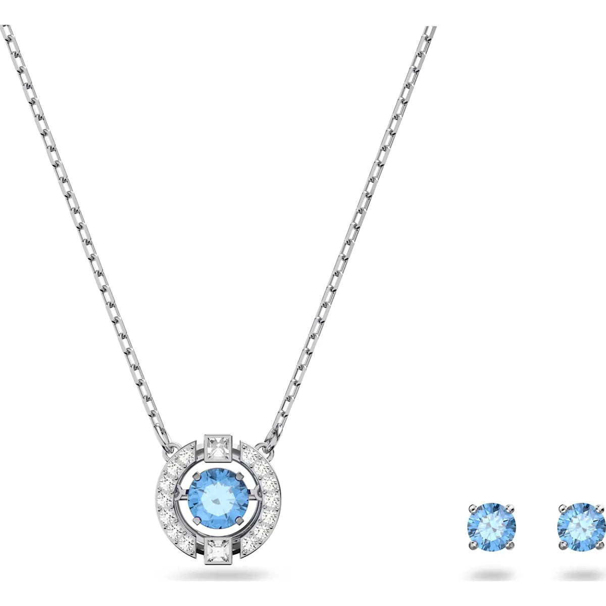 Swarovski Sparkling Dance set, Round, Blue, Rhodium plated 5480485