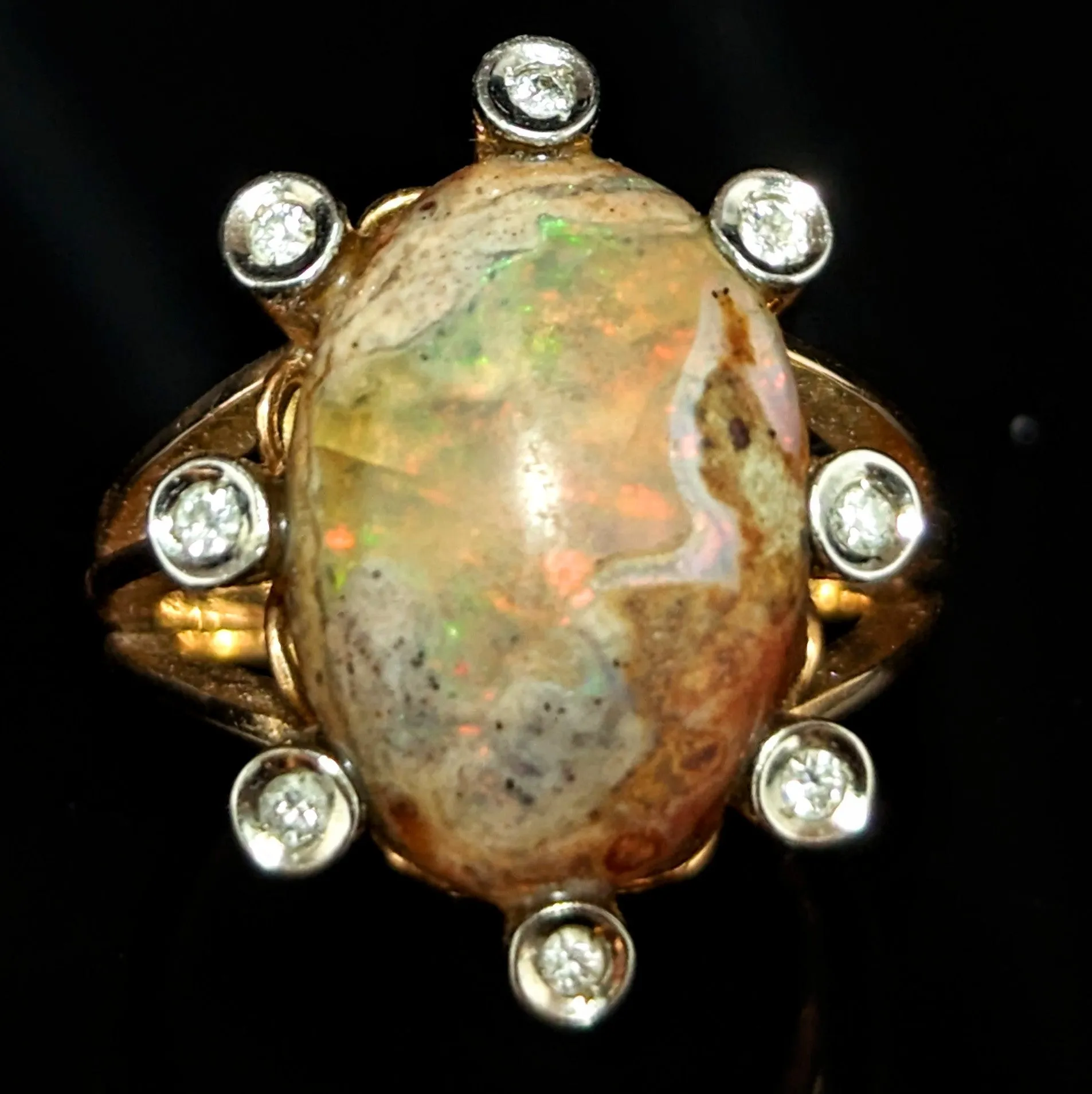 The Cary - Vintage Boulder Opal Diamonds 18k Yellow Gold Cocktail Ring