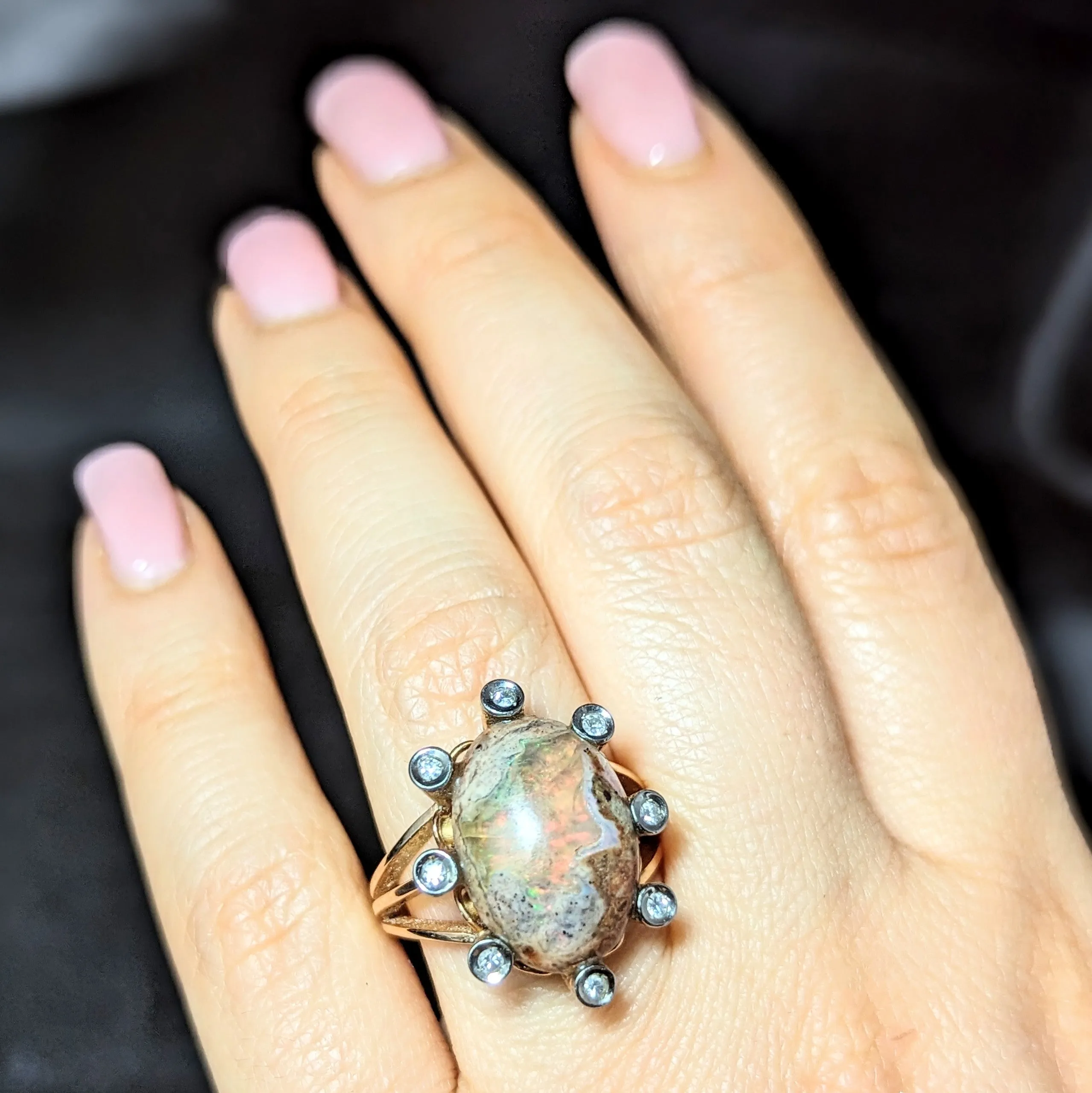 The Cary - Vintage Boulder Opal Diamonds 18k Yellow Gold Cocktail Ring