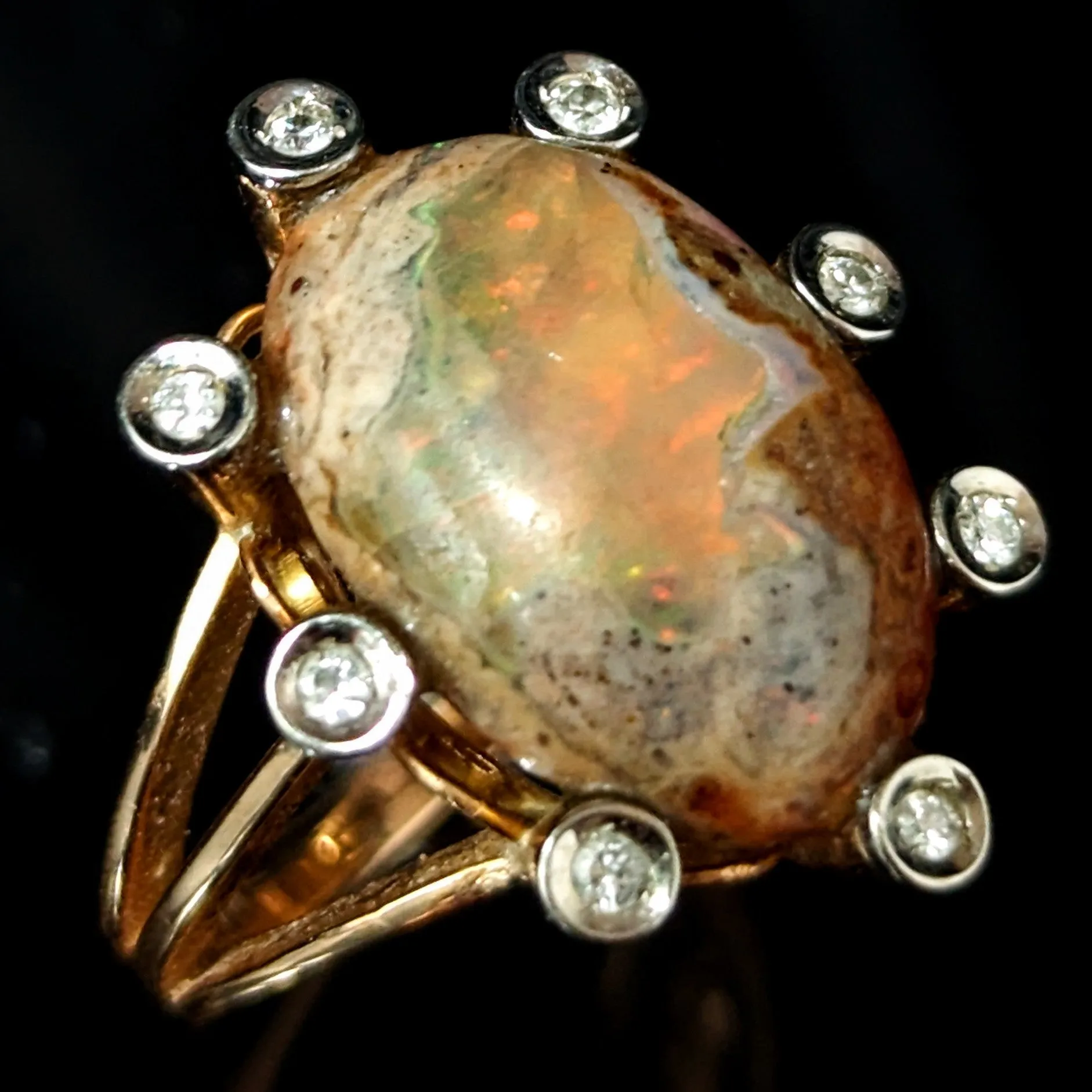 The Cary - Vintage Boulder Opal Diamonds 18k Yellow Gold Cocktail Ring